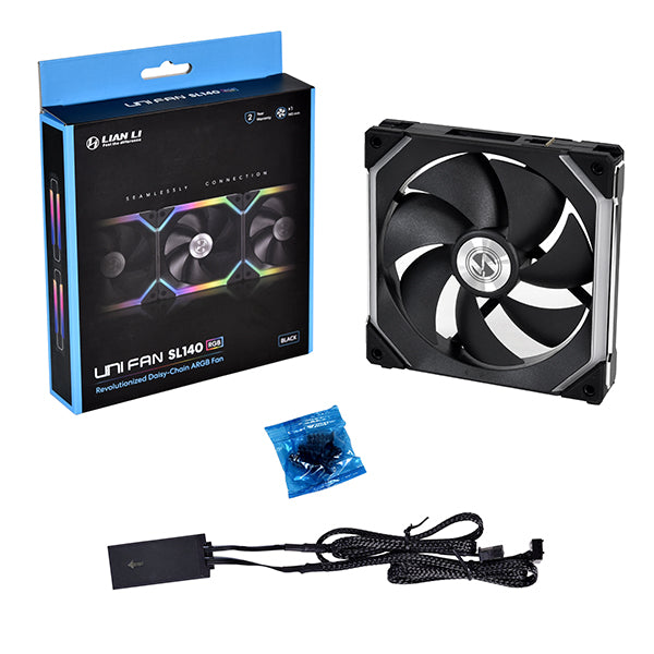 LIAN LI UNIFAN SL140 Single Pack - 140mm PC Case Fan (Black/White, No Controller Included) - High Airflow RGB Cooling for Gaming PCs & Workstations