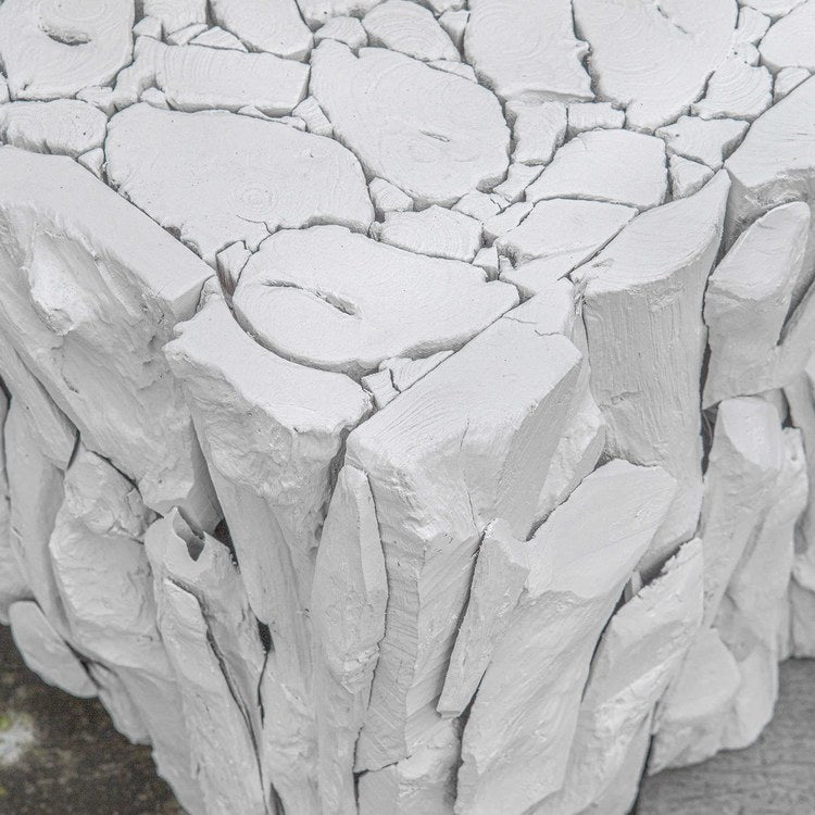 Natural Teak Root Accent Table - 17 x 19 Inch White Wooden Side Table | Perfect for Living Room, Bedroom, or Office Decor
