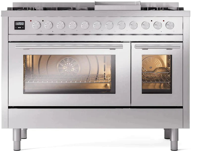 ILVE 48 Inch Professional Plus II Freestanding Dual Fuel Range with 8 Sealed Burners - UP48FWMP - Perfect for Home Chefs & Commercial Kitchens