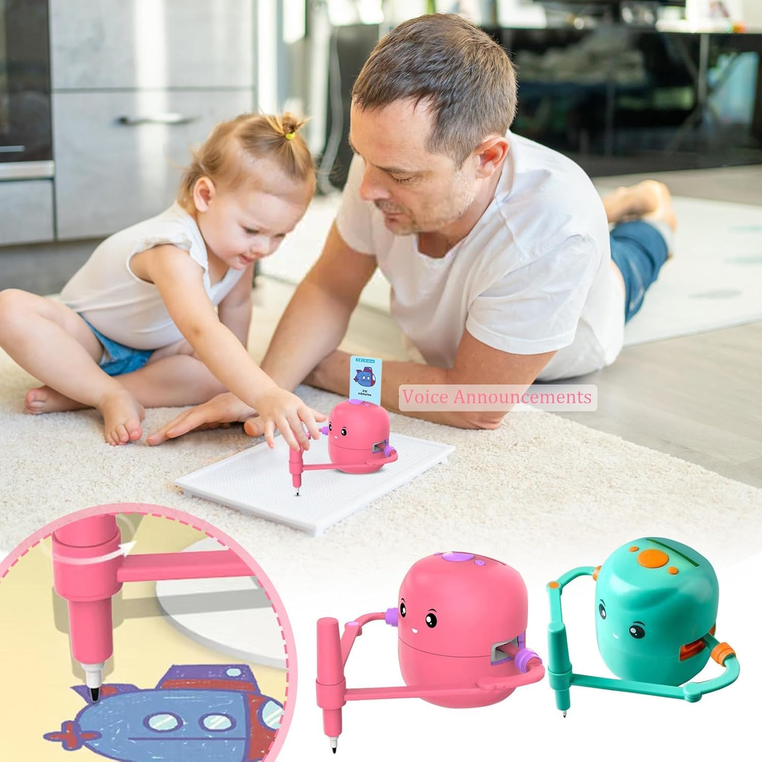 Interactive Educational Drawing Robot for Kids 5+ with 100 Word Cards & Voice Interaction - Pink & Green | STEM Learning Toy, Creative Gift for Children, Perfect for Home & Classroom Activities
