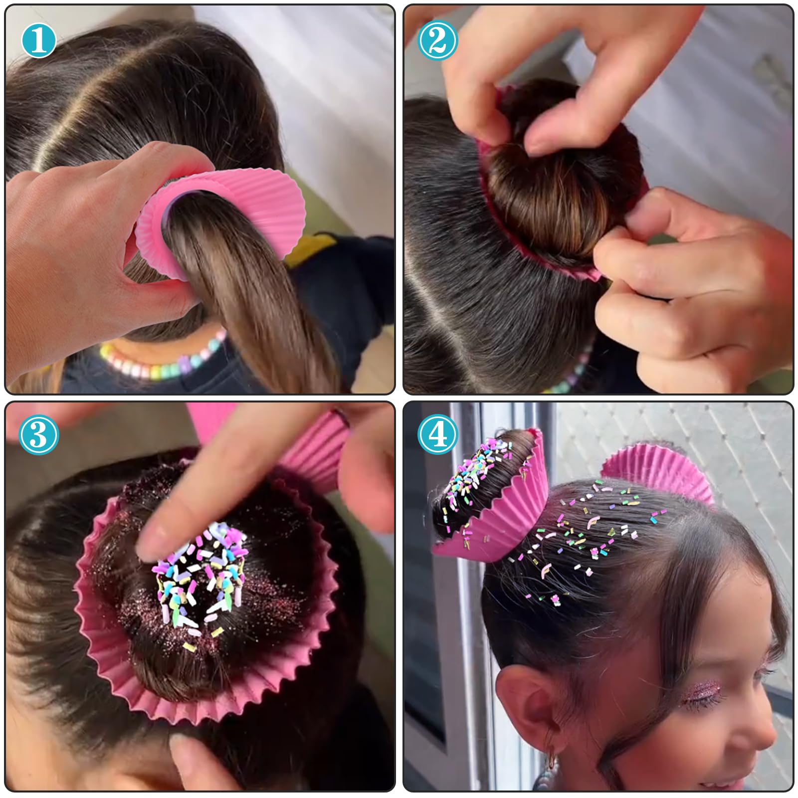 XANGNIER 12-Piece Hair Accessories Kit for Girls, Women & Kids - Cupcake Liners Hair Clips with Silicone Decorative Granules - Perfect for Crazy Hair Day, Birthday Parties & Costume Events