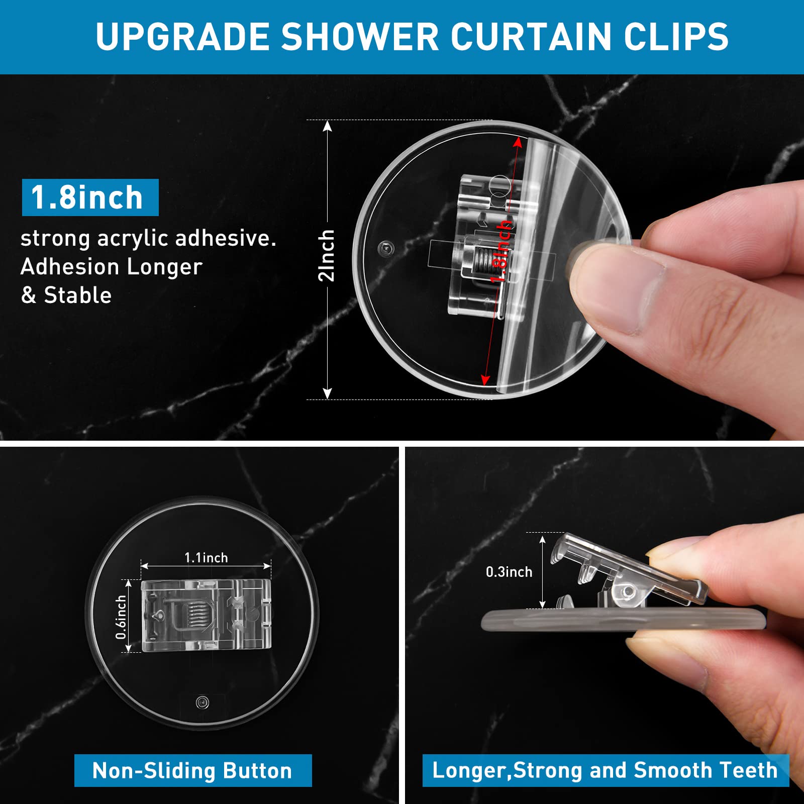 Kitosun Adhesive Shower Curtain Clips - 8PCS Transparent Bath Shower Water Splash Guards | Secure Shower Liner, Prevent Water Leaks, Block Wind & Enhance Privacy | Perfect for Bathrooms, RVs & Dorm Showers