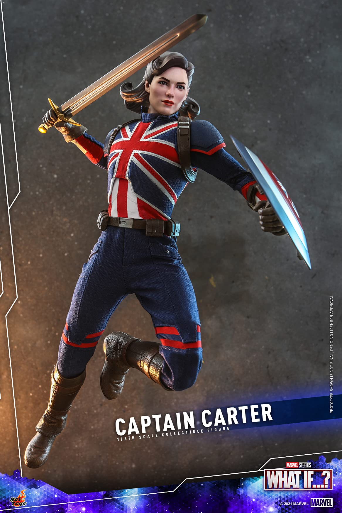 Hot Toys 1:6 Scale Captain Carter Action Figure from Marvel's What If...? Series - Collectible Blue Suit for Display & Cosplay