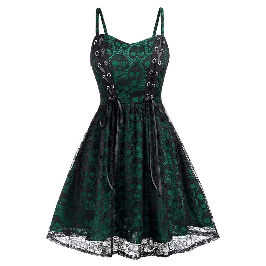 Gothic Victorian Lace Dress for Women - Sexy Medieval Vintage Skeleton Halloween Costume with Spaghetti Straps | Perfect for Halloween Parties, Cosplay, and Gothic Fashion Events