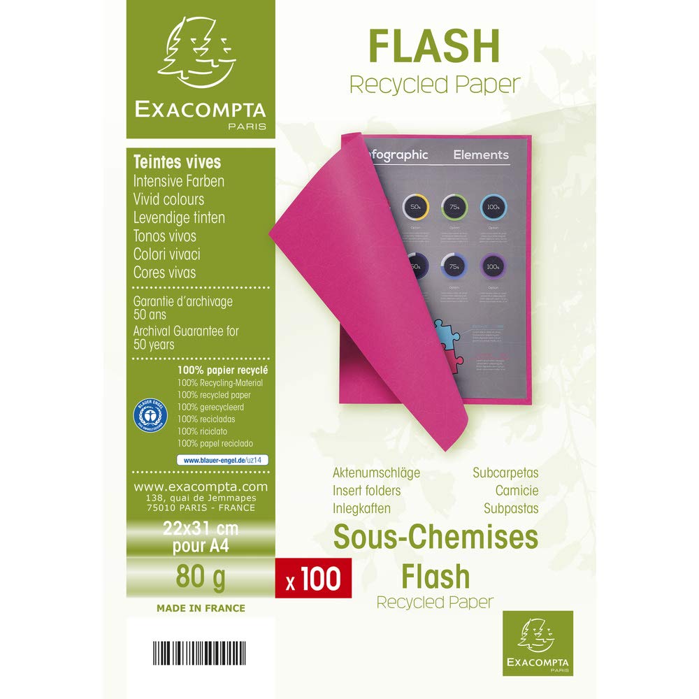 Exacompta Forever Collection Flash Square Cut Folders - 220 x 310mm (A4 Size) - 80gsm Recycled Paper - Lilac (100 Pack) - Perfect for Office Organization, School Projects & Document Storage