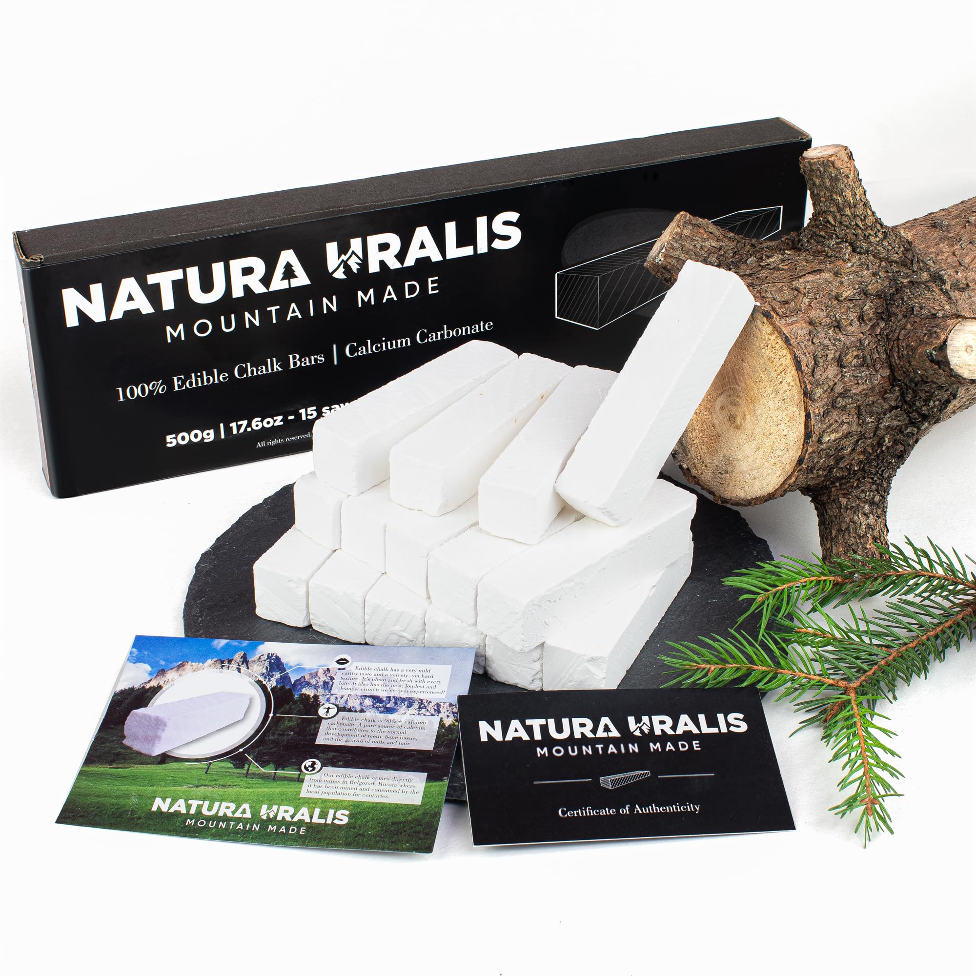 Premium Belgorod Sawn Chalk Bars - 17.6 oz Natural White Chalk (15 Sticks) - High-Quality Calcium Carbonate with Crunchy, Earthy Texture & ASMR Sound - Perfect for Artists, Teachers, Gym Use & Sensory Play
