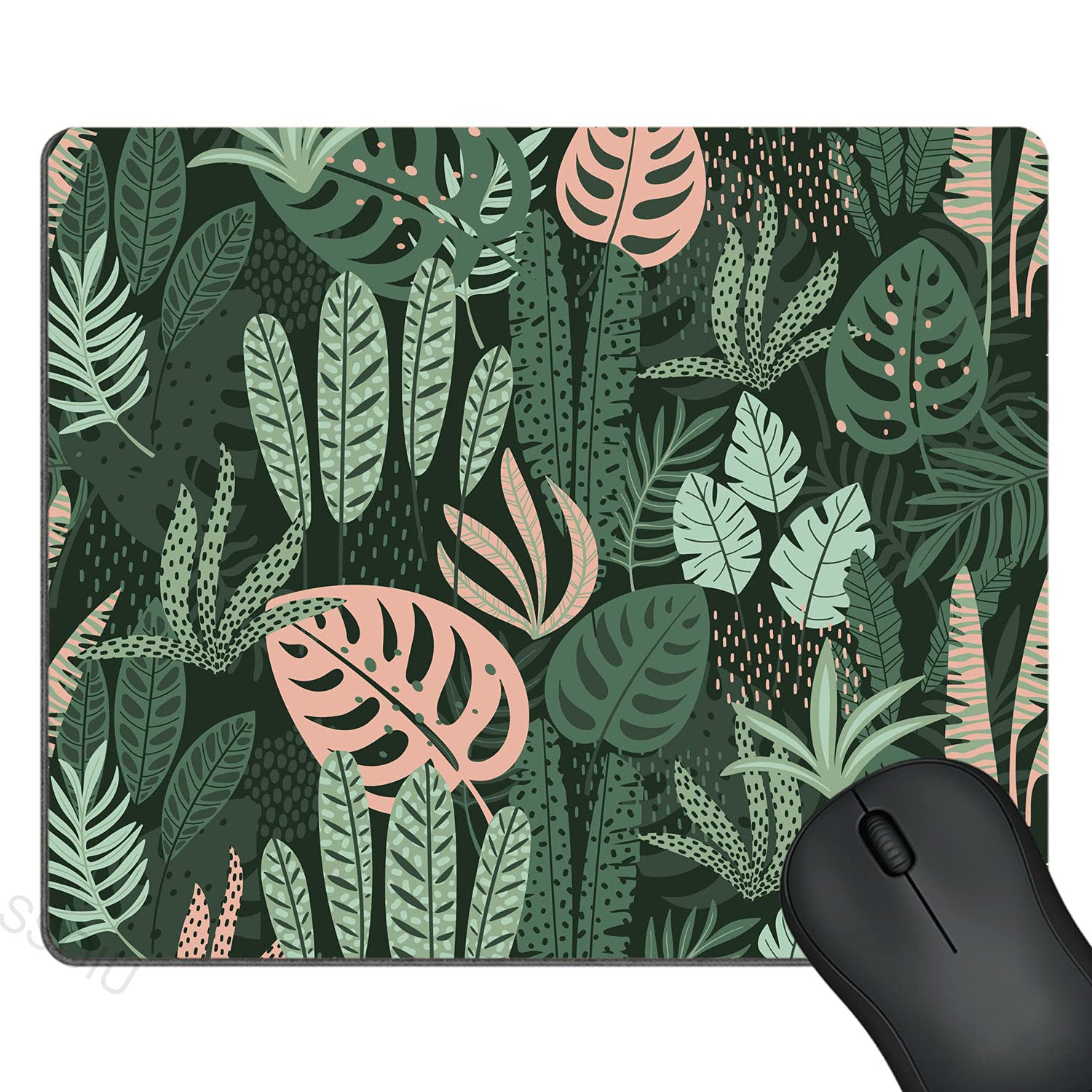 SSOIU Green & Pink Jungle Mouse Pad - Personalized Non-Slip Gaming Mousepad, 9.5x7.9 Inch (240x200x3mm) Desk Accessory for Office, Computer, Home Decor & Gamer Setup