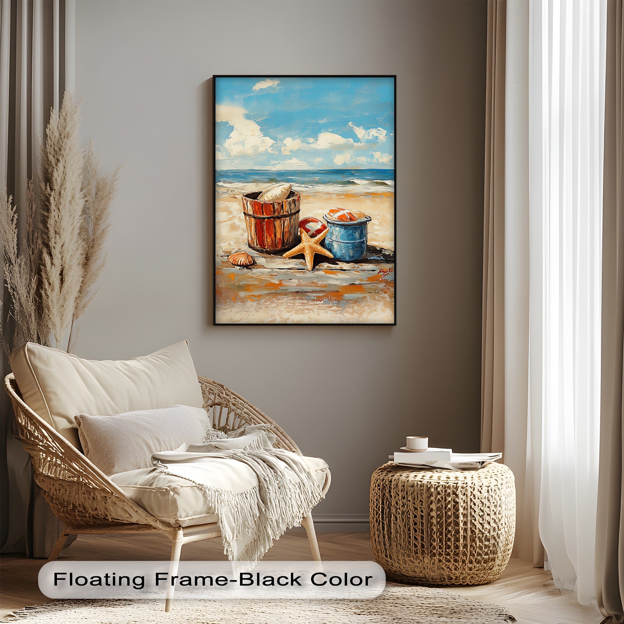 Vibrant Coastal Bucket Scene Canvas Prints - Beach Wall Art Decor for Living Room, Bedroom & Office - Perfect for Coastal, Nautical & Beach House Themes