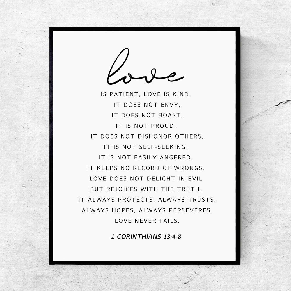 1 Corinthians 13 Love is Patient Love is Kind Bible Verse Wall Art - Christian Couple Home Decor, Unframed 8x10 Inches Scripture Print for Bedroom, Wedding Gift & Faith-Based Inspiration