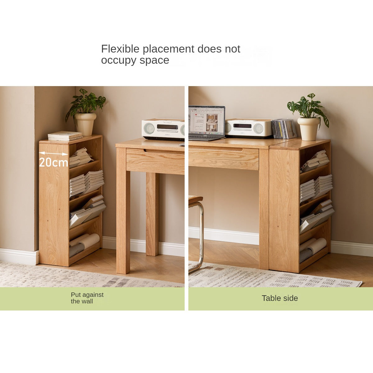 Oak Solid Wood Small Wall-Mounted Book Rack - Space-Saving Bookshelf for Living Room, Bedroom & Office Organization