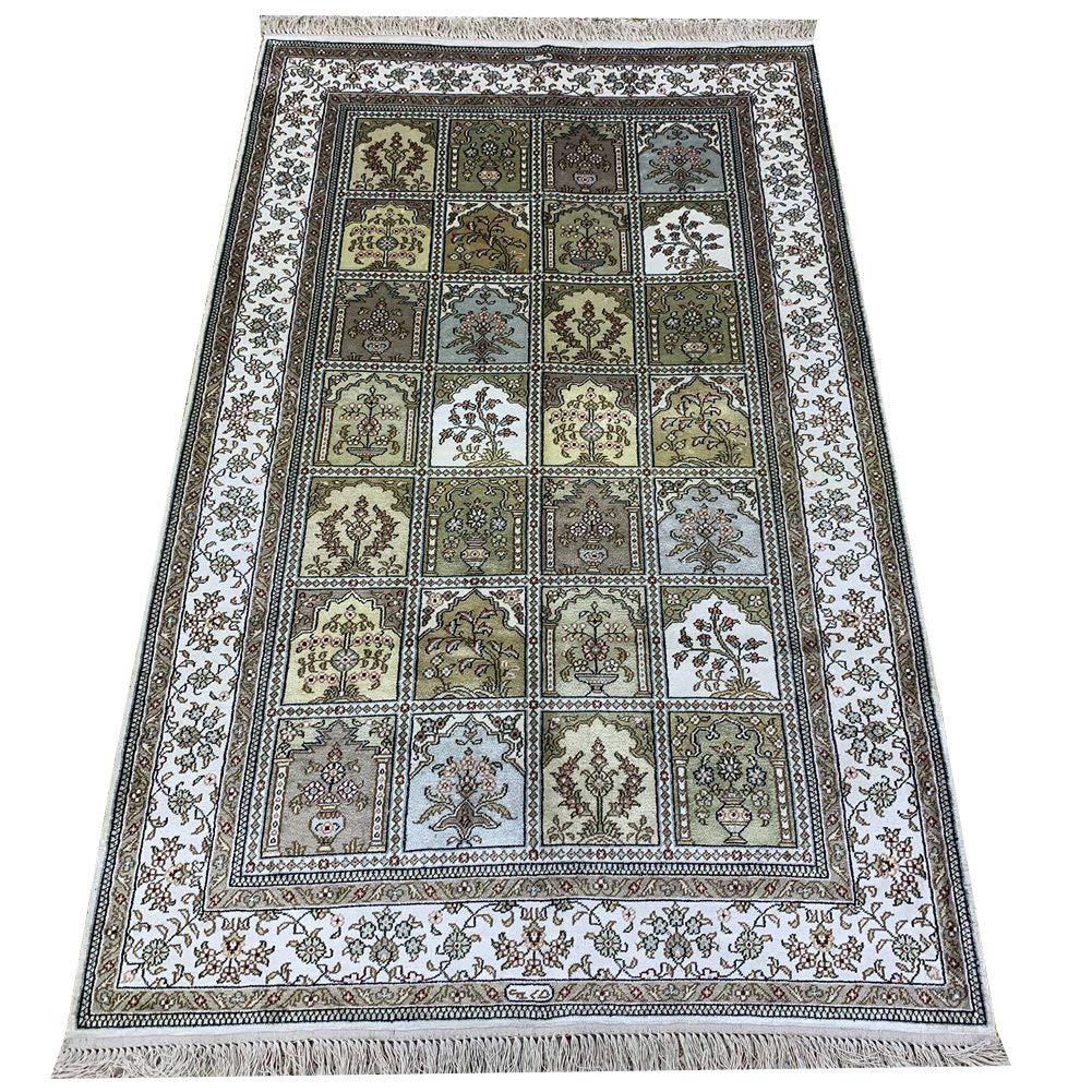 Handmade Silk Persian Oriental Rug 3x5ft - Vintage Handwoven Carpet for Living Room, Bedroom, Dining Room - Colorful Garden Pattern Design - Luxury Home Decor & Floor Covering