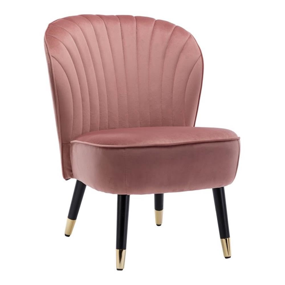 Jane Modern Wood and Velvet Fabric Upholstered Accent Chair in Pink - Stylish Living Room Seating for Home Office, Bedroom or Lounge Area