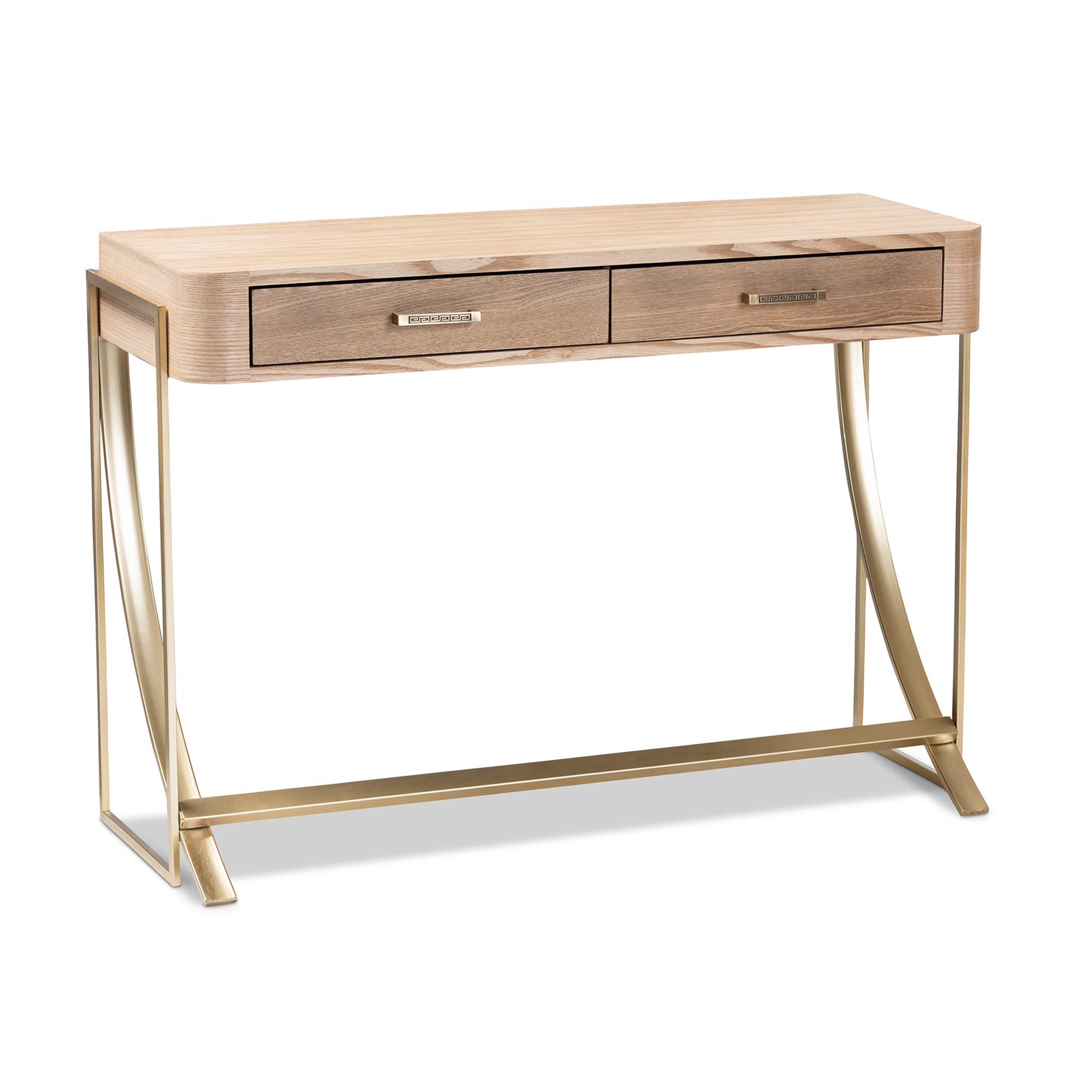 Baxton Studio Modern Console Table - Natural Brown & Gold Finish - Entryway Sofa Table for Living Room, Hallway, or Bedroom Decor