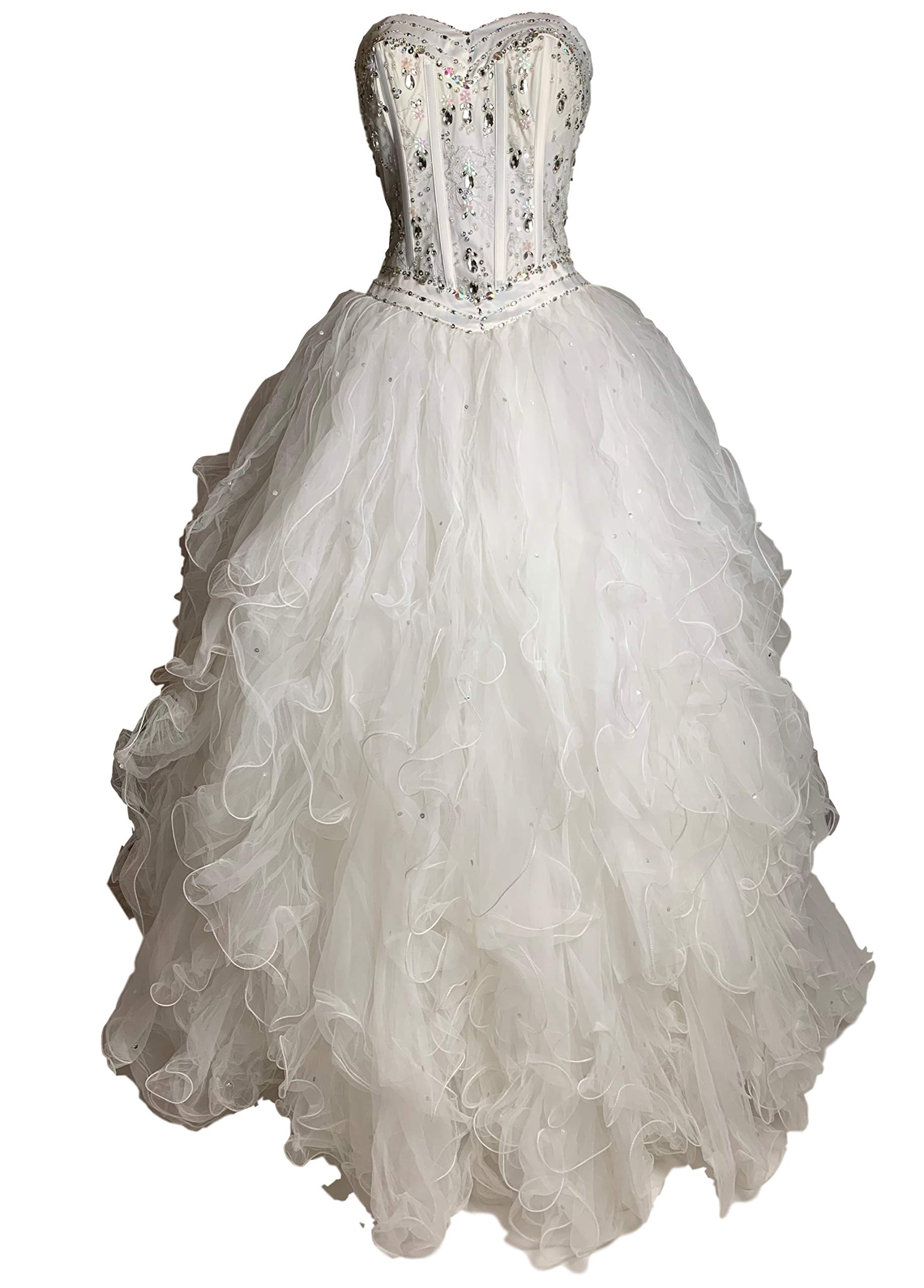 Meier Women's Strapless Corset Beaded Quinceanera Ruffle Wedding Ball Gown - Elegant Prom Dress for Sweet 16, Homecoming, and Formal Events