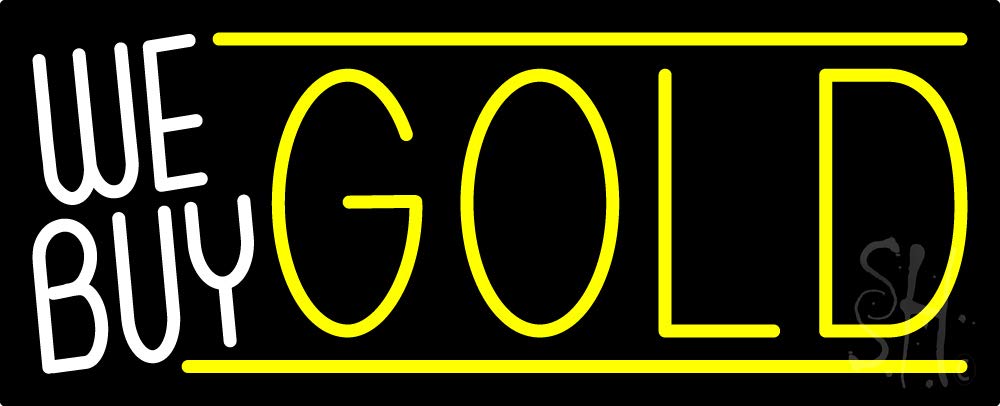 We Buy Gold LED Neon Sign 10x24 Inches - Black Square Cut Acrylic Backing with Dimmer - Bright Premium Indoor Neon Light for Pawn Shops, Storefronts & Business Decor - Perfect for Window Displays, Bar Signs & Retail Lighting