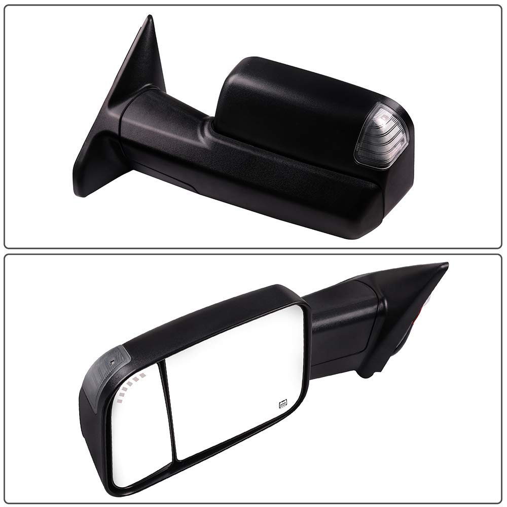 FINDAUTO Power Heated Towing Mirrors with Turn Signal & Puddle Light - Compatible with Dodge Ram 1500/2500/3500 (2010-2018) - Left & Right Side Black Mirrors for Enhanced Visibility & Safety During Night Towing