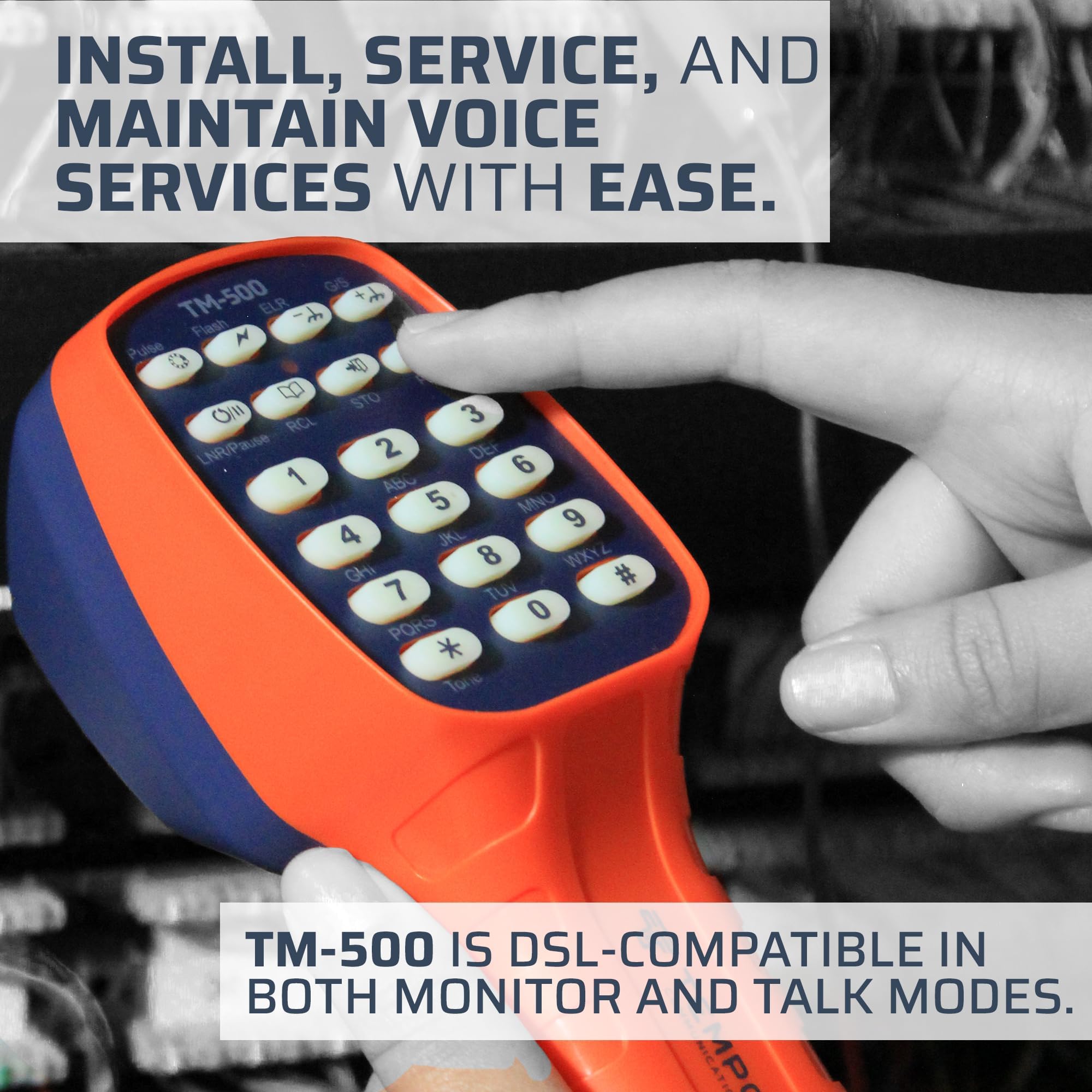 TEMPO Communications TM-500 Telephone Test Set - DSL-Compatible Lineman's Butt Set with Headset, Tone & Pulse Dialing, ABN Bed of Nails & Alligator Clips - Ideal for Telecom Technicians, Network Installers & DSL Line Testing