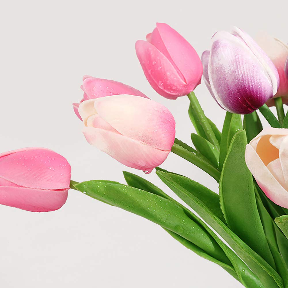 IPOPU 24PCS Real Touch Pink Tulips Artificial Flowers - Faux Silk Tulip Stems for Home Decor, Wedding Bouquets, Baby Showers, Bridal Centerpieces & Party Decorations (Pink) | Perfect for Spring Home Styling, Table Arrangements and Photo Backdrops