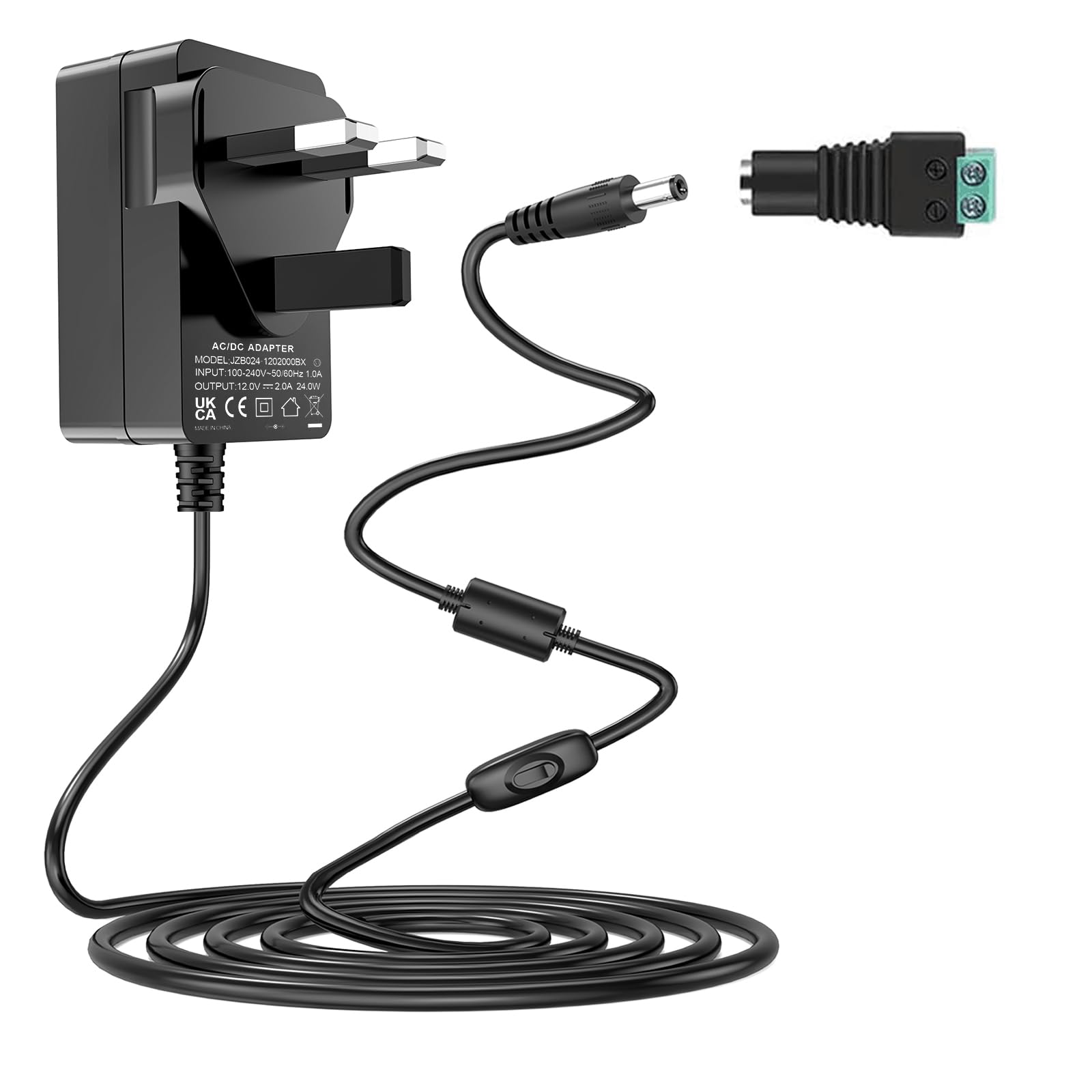 Gonine 12V 2A Power Supply AC Adapter with On/Off Switch - 100-240V AC to 12V DC Converter with 5.5x2.1mm Jack - for LED Strip Lights, CCTV Cameras, Security Systems, Routers & Home Electronics - Perfect for Indoor & Outdoor Lighting Installations