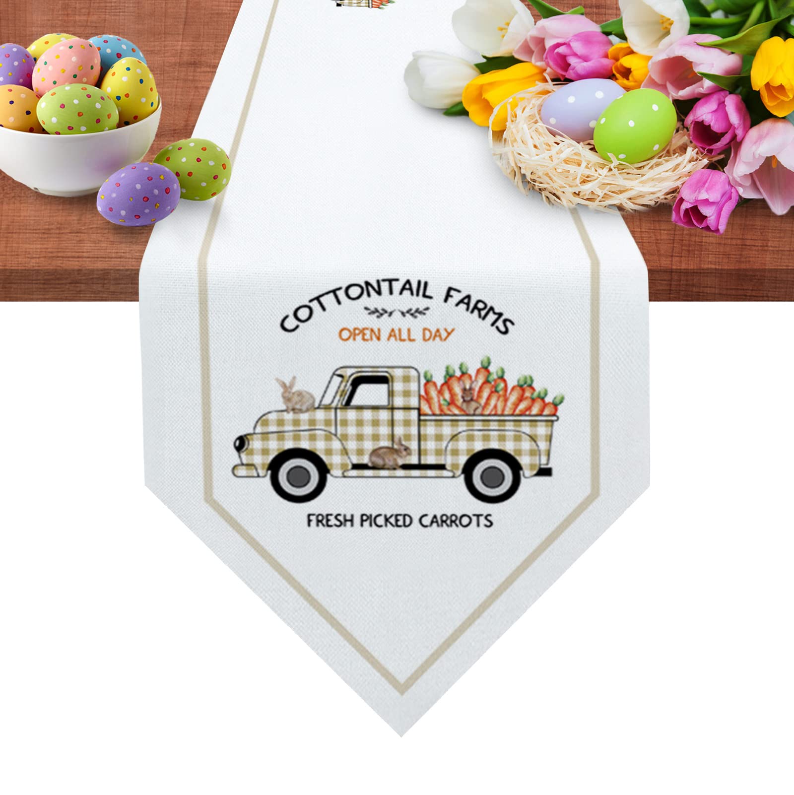 Easter Table Runner - Carrot & Bunny Brown Check Plaid Decorative Runner for Spring Dinner Table Decor (13x108 Inch) | Perfect for Easter Party, Home Kitchen & Dining Room Decorations | Ideal for Holiday Gatherings, Family Meals and Seasonal Celebrations