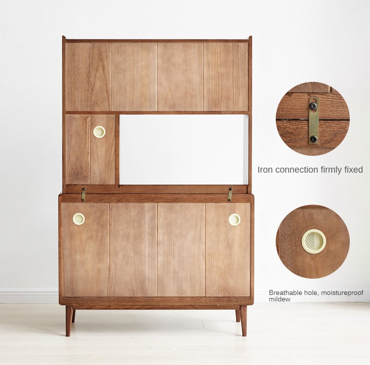 Solid Oak Wood Wall-Mounted Nordic Sideboard with Integrated Storage - Perfect for Living Room, Dining Room, and Entryway Organization