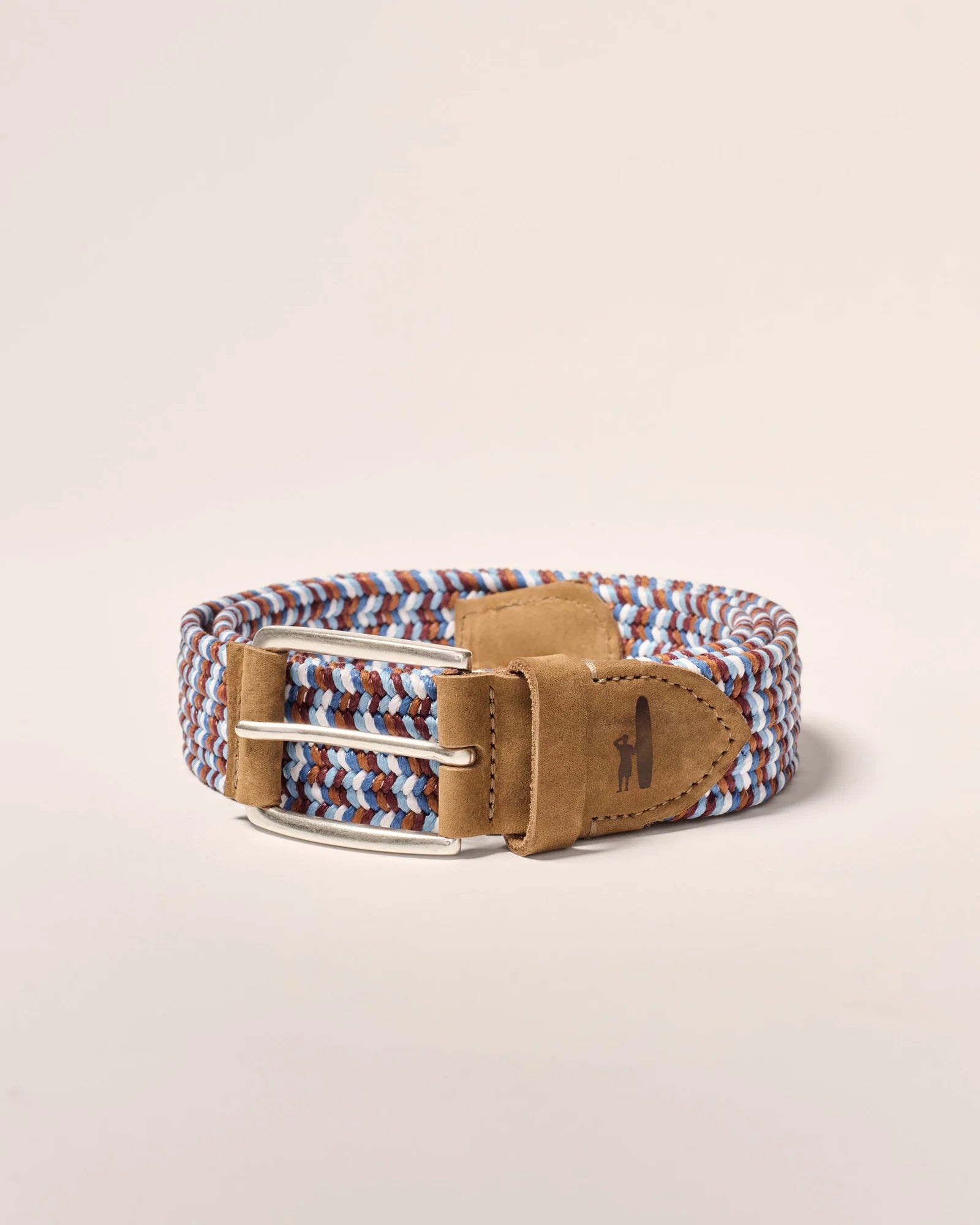 Johnnie O Men's Cotton Stretch Belt - Adjustable Casual Waistband for Jeans & Chinos | Brown & Blue Two-Tone Design | Perfect for Office, Travel & Everyday Wear