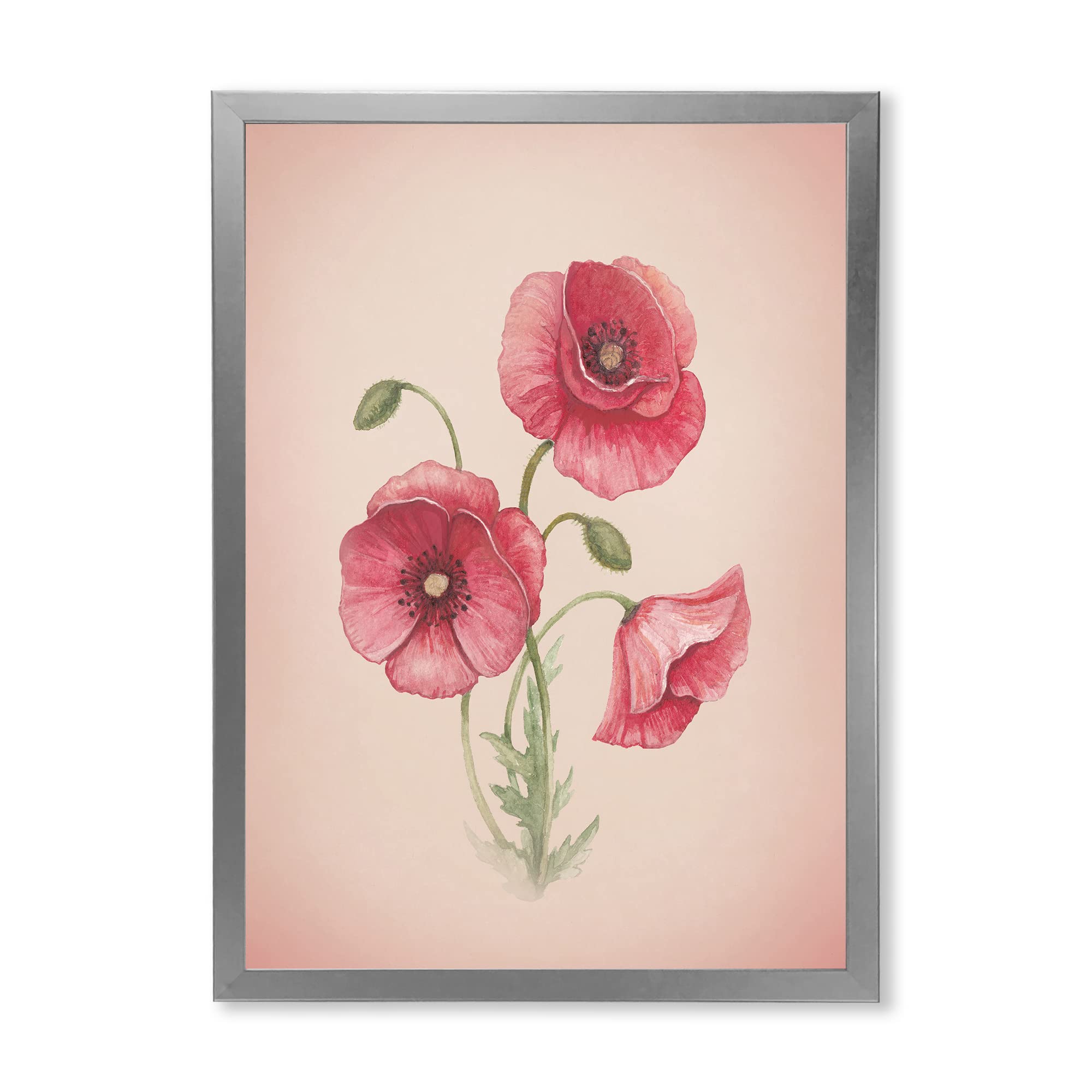 DesignQ Retro Poppy Flowers Vintage Framed Wall Art - Floral Canvas Painting for Living Room, Bedroom Decor - Perfect for Home, Office & Gift Giving