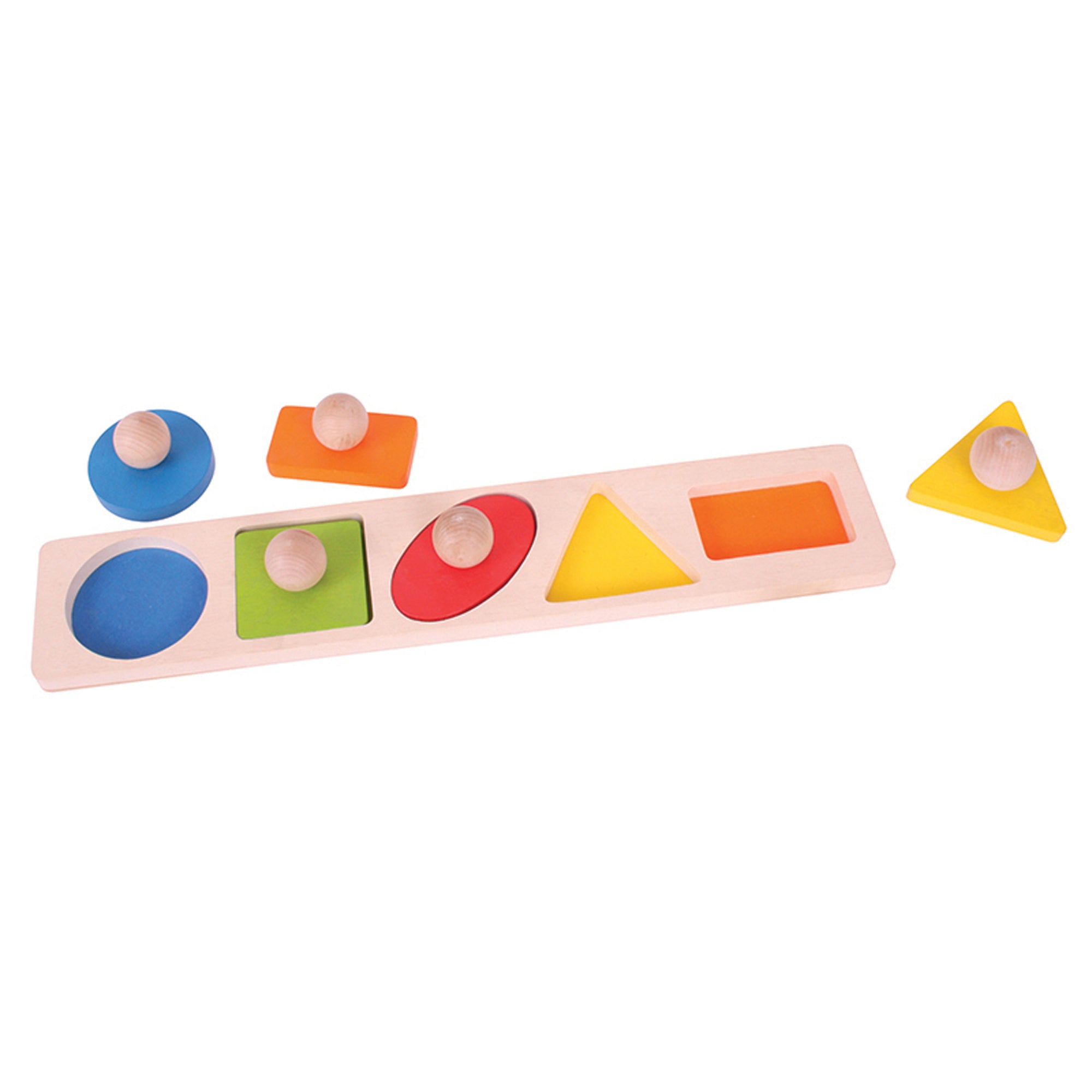 Bigjigs Toys 5 Piece Wooden Peg Shape Matching Puzzle - Educational Toddler Learning Toy for Shape Recognition & Fine Motor Skills - Perfect for Preschool Classroom & Montessori Activities