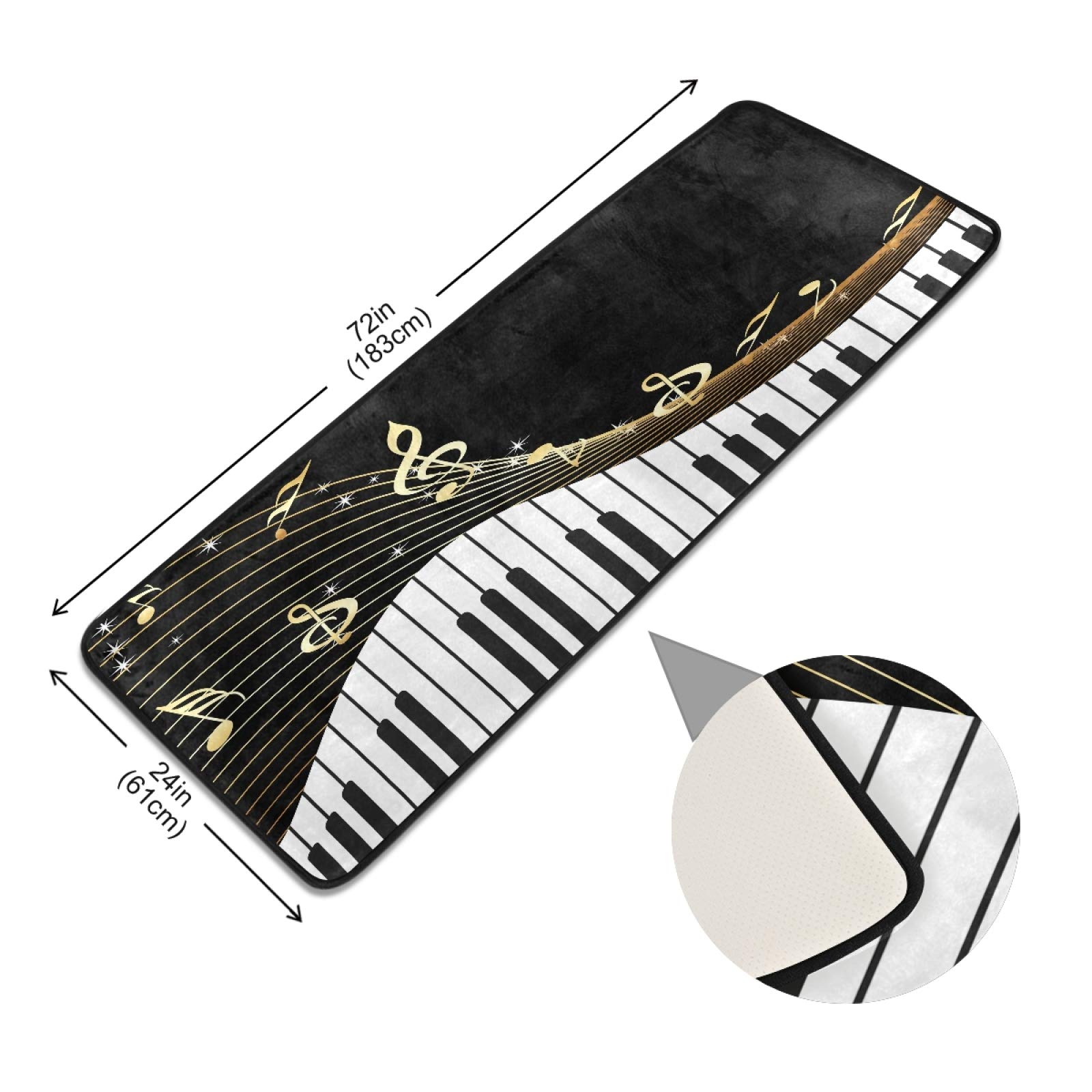 Long Runner Rug with Piano Keyboard & Music Note Design - 2'x6' Non-Slip Hallway Carpet for Living Room, Bedroom, Entryway - Perfect for Music Lovers' Home Decor & Studio Floor Protection