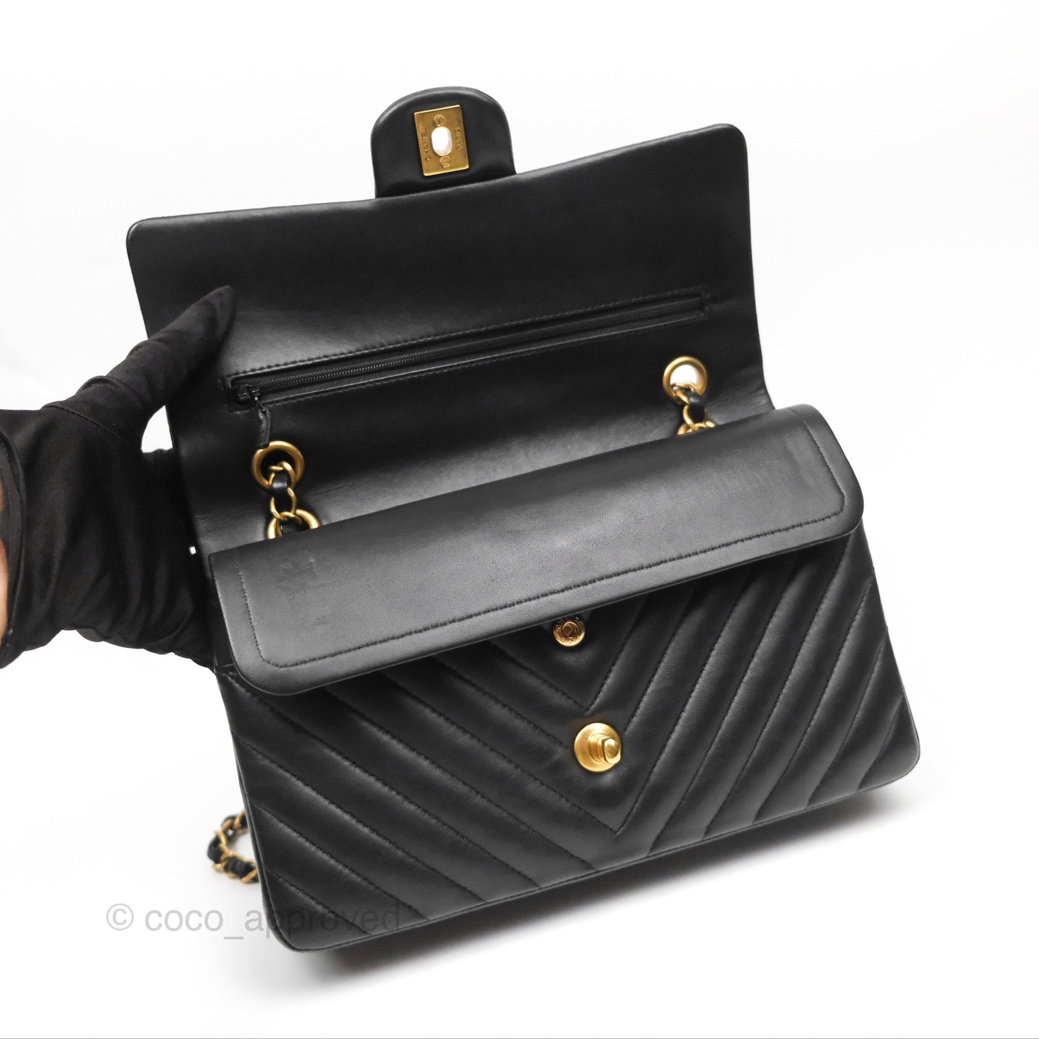 Chanel Classic M/L Medium Flap Chevron Black Lambskin Gold Hardware Bag - Luxury Designer Handbag for Women, Perfect for Evening Events & Special Occasions