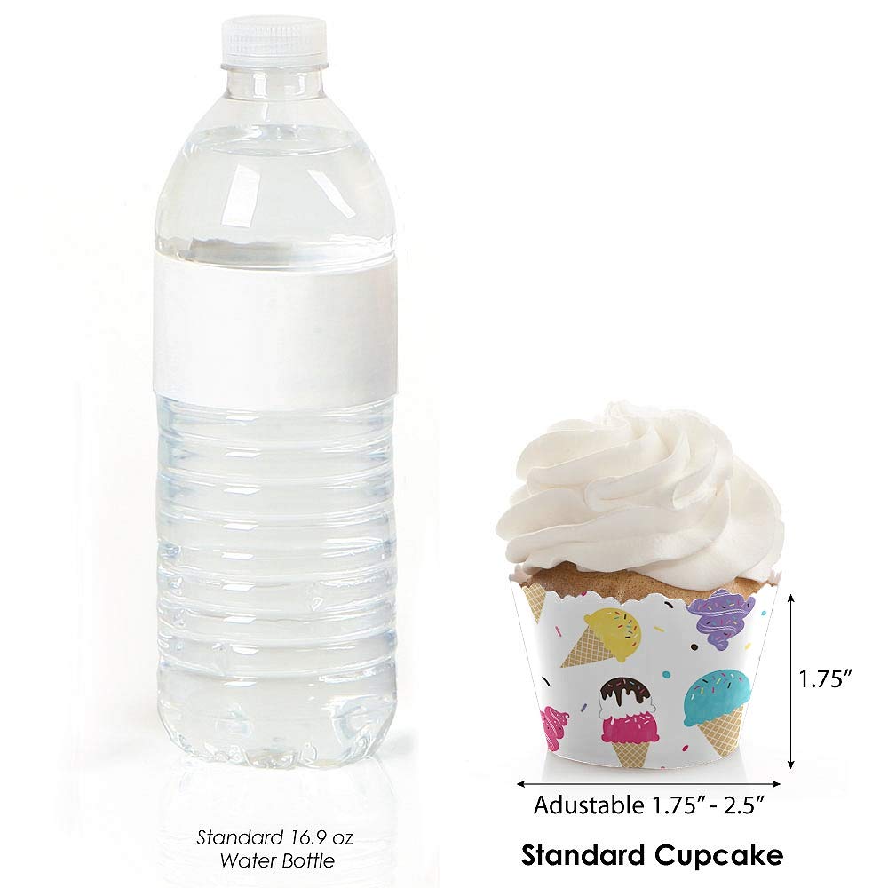Big Dot of Happiness Ice Cream Party Decorations - Set of 12 Cupcake Wrappers with Sprinkles for Birthday, Baby Shower & Summer Celebrations - Fun Ice Cream Themed Party Supplies
