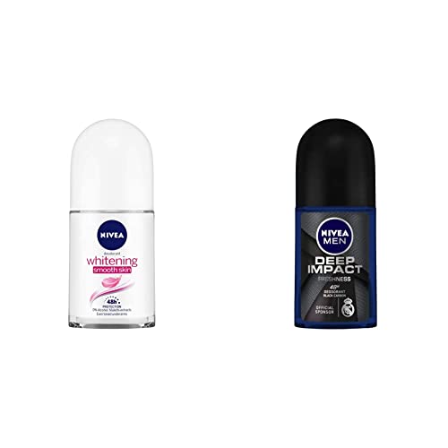 Nivea Deodorant Roll-On for Women & Men - Whitening Smooth Skin & Deep Impact Freshness, 50ml | Long-Lasting Protection for Daily Use at Work, Gym & Outdoor Activities