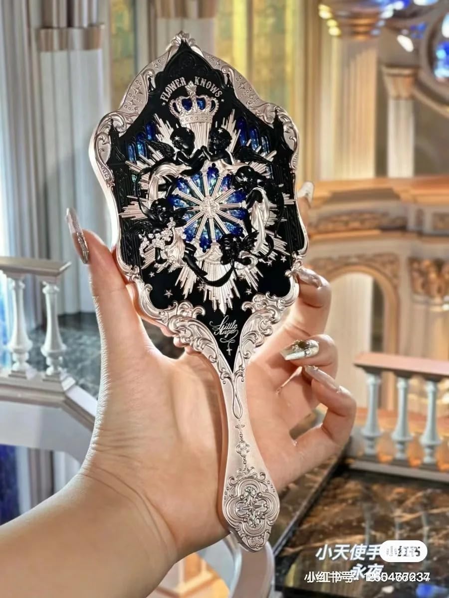 Flower Knows Violet Strawberry Rococo Series Hand Mirror - Portable Makeup Mirror with Handle for Travel, Home Vanity & Bridal Touch-Ups (Style A)