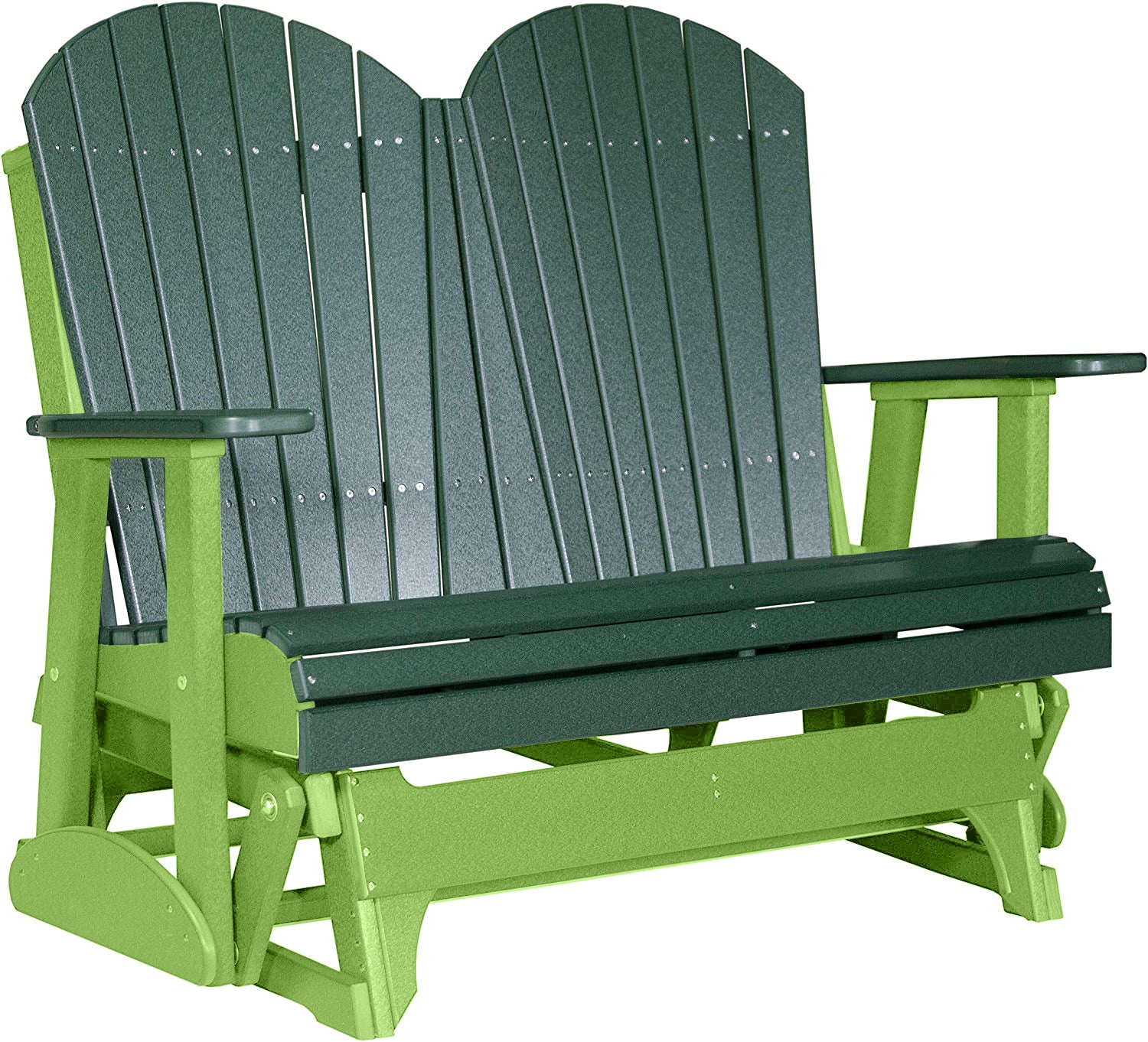 LuxCraft Green 4 ft. Recycled Plastic Adirondack Outdoor Glider with Cup Holder - Patio, Garden, Deck & Backyard Relaxation Furniture for Porch Swing & Outdoor Seating
