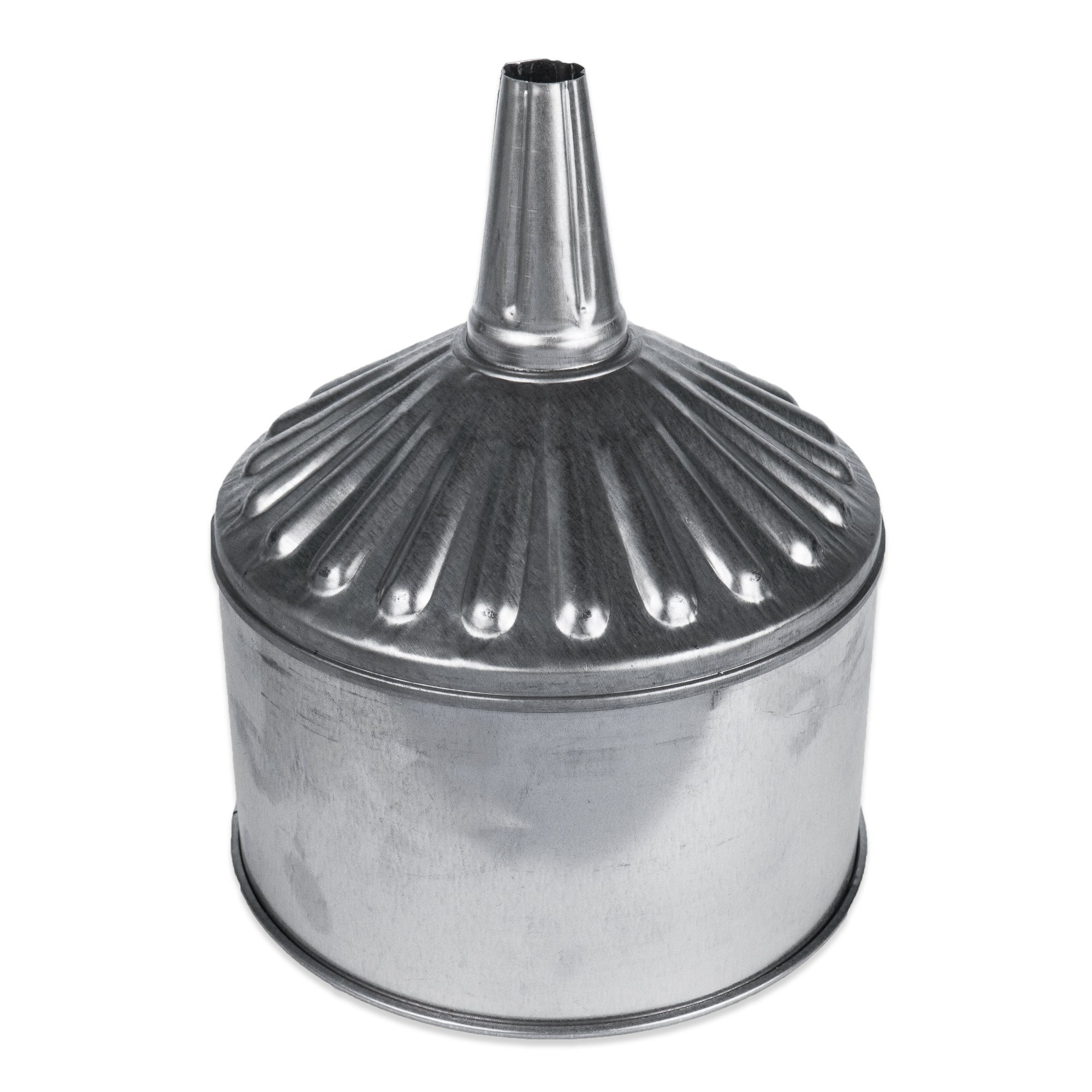 Funnel King 94463 8 Quart Fluted Galvanized Funnel with Screen - 9 Inch Center Spout, Multi-Color for Automotive Fluids, Cooking Oil, and DIY Home Projects
