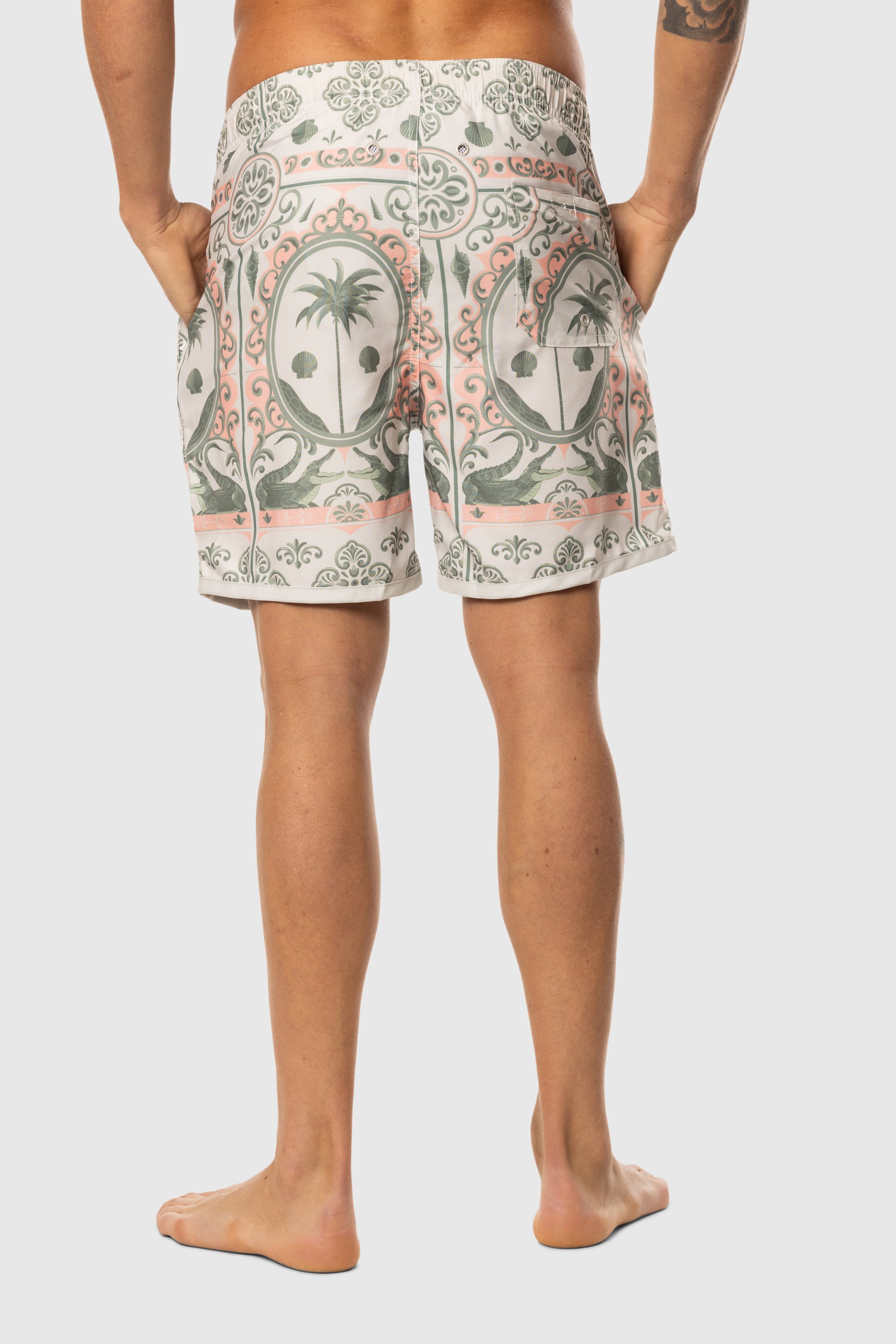 Men's Teal Swim Shorts with Cowboy Casino Print - Quick Dry, Comfortable Beach & Pool Swimwear for Summer Vacations
