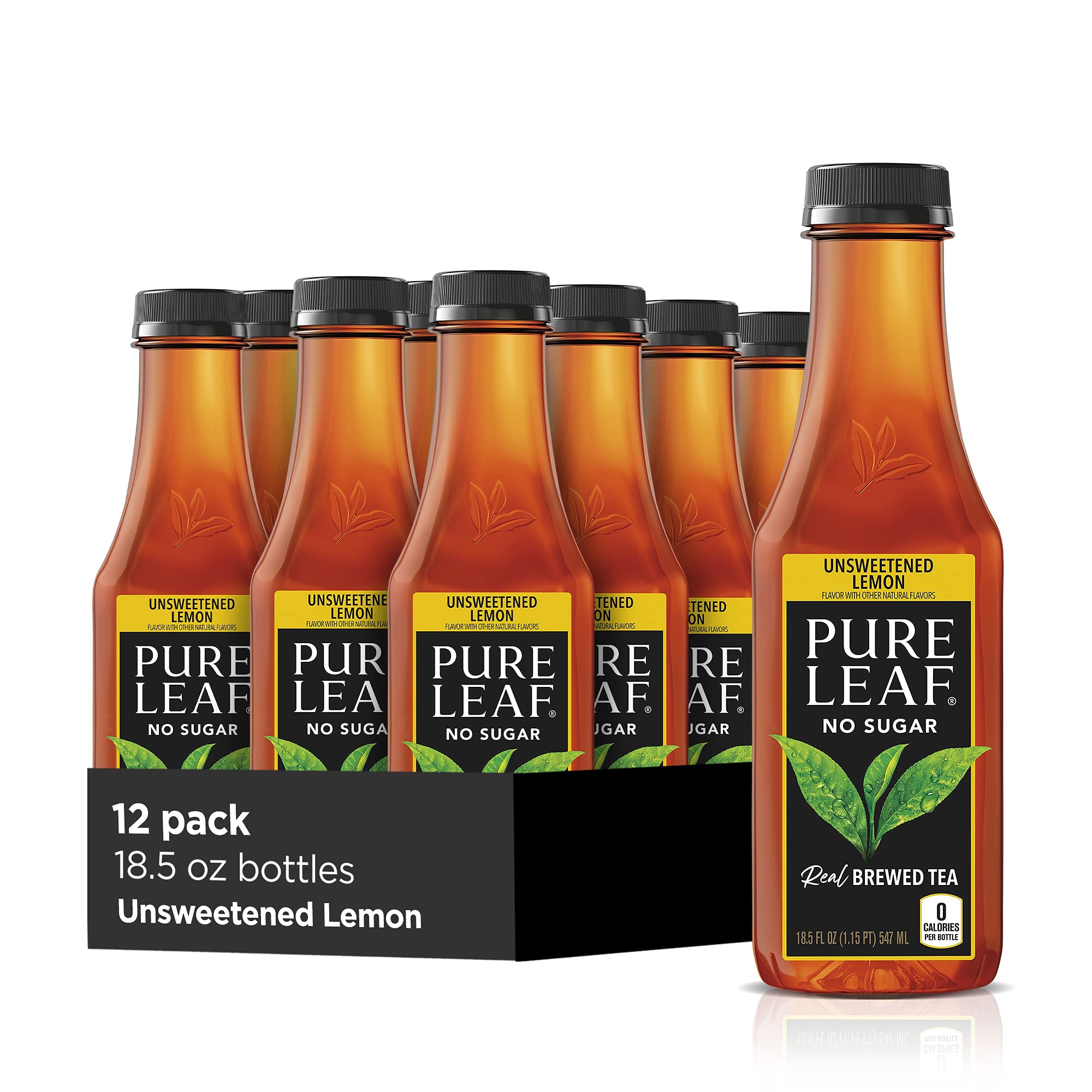 Pure Leaf Unsweetened Lemon Iced Tea - Real Brewed Black Tea, Zero Sugar, Zero Calories, 18.5 Fl Oz Bottles (Pack of 12) | Refreshing Drink for Summer, Picnics & Healthy Lifestyle