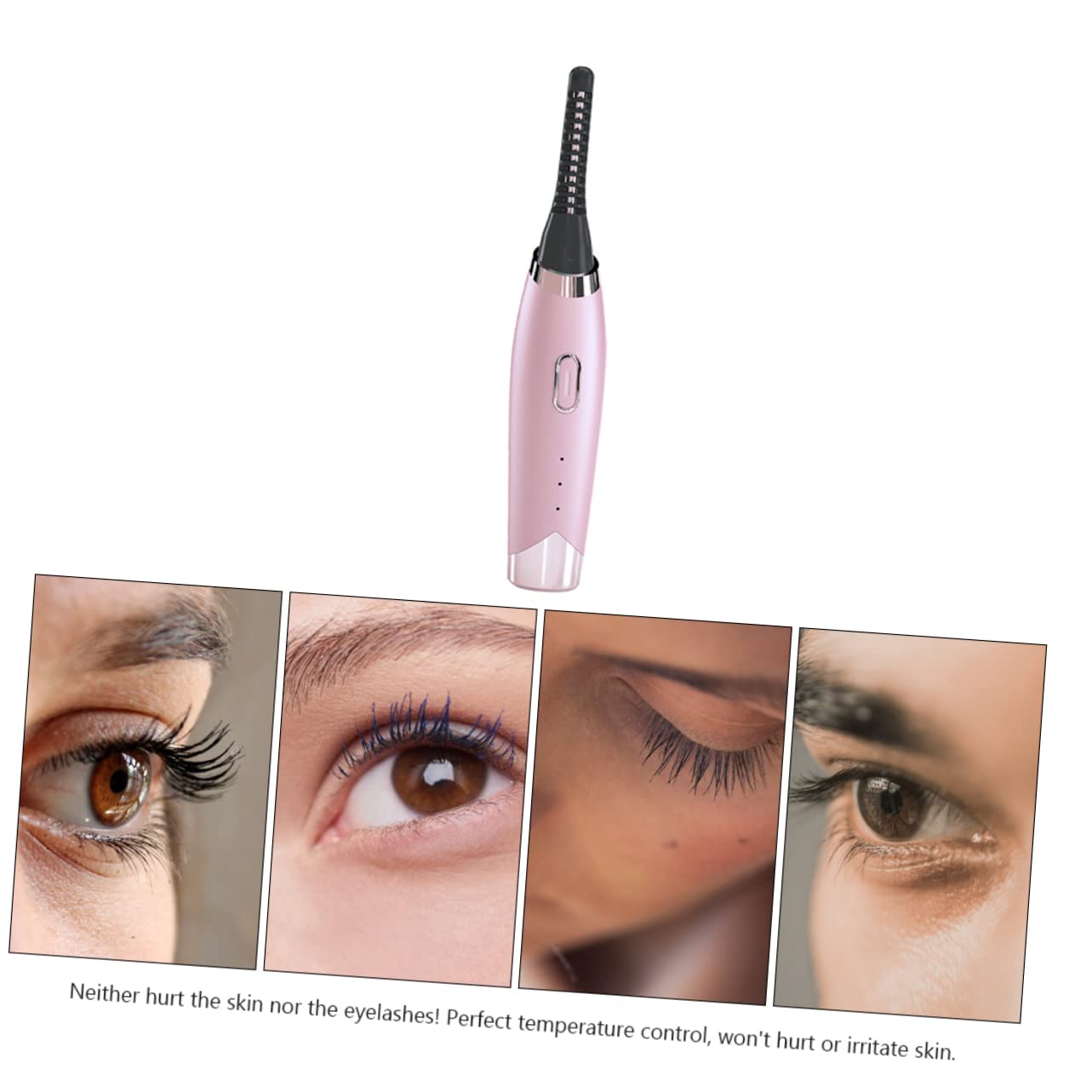 PLAFOPE USB Heated Eyelash Curler with 3 Temperature Settings - Pink ABS Electronic Lash Curling Iron & Brush for Perfect Curled Lashes - Great for Home, Travel, and Professional Makeup Use