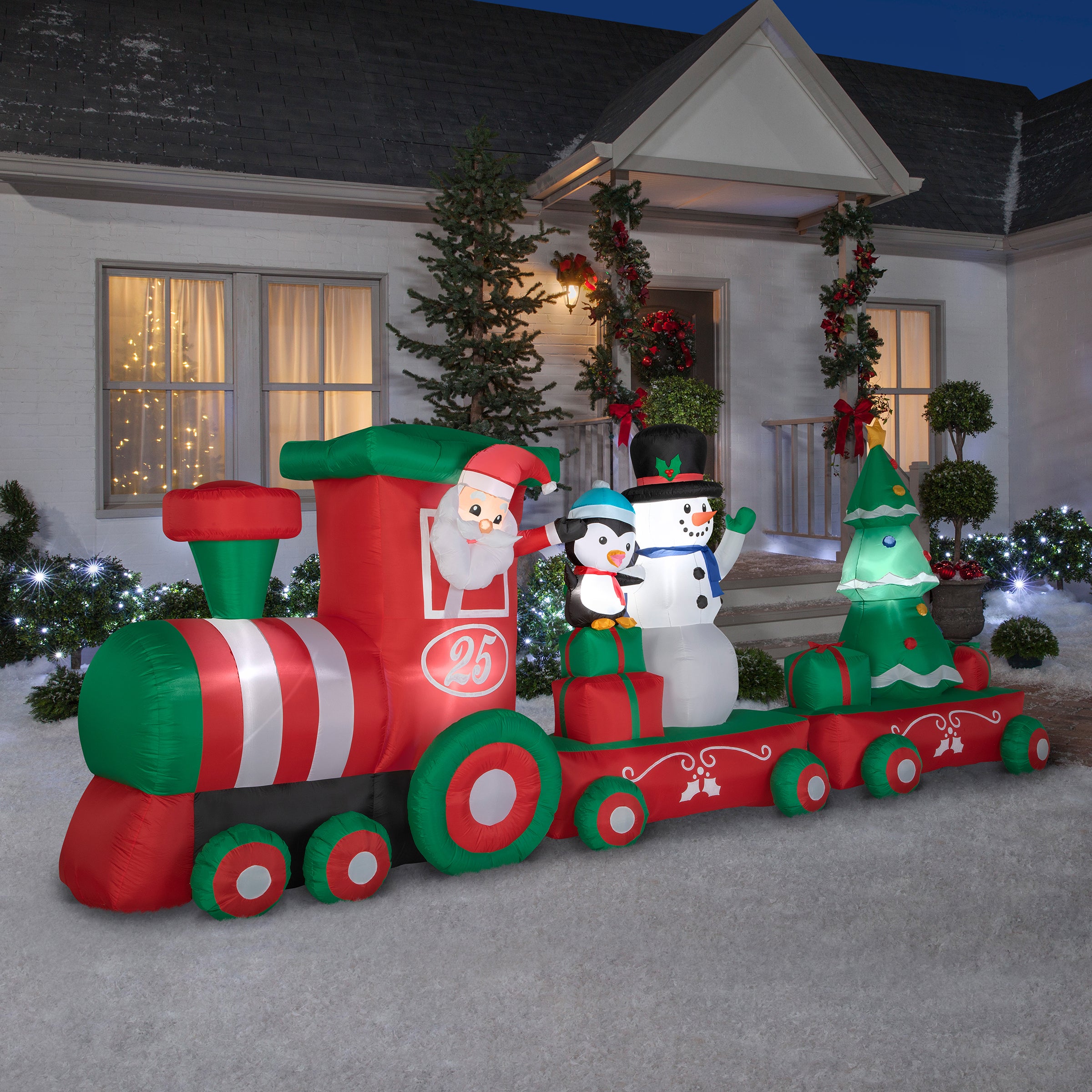16 ft. Inflatable Holiday Train with LED Lights - Christmas Decoration for Yard, Party, and Outdoor Decor - Perfect for Xmas, Halloween, and Winter Festivals