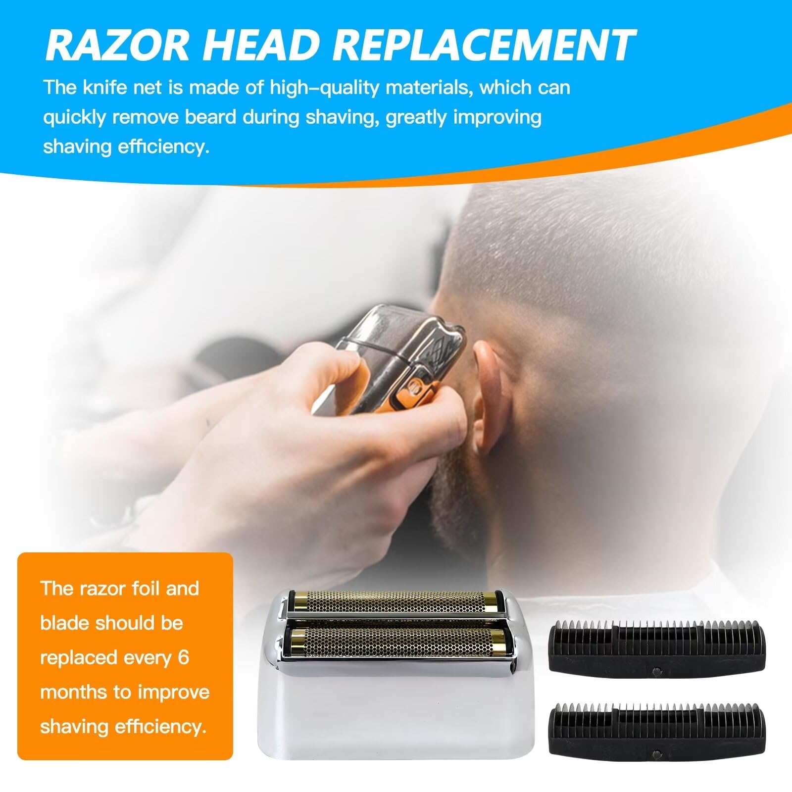 Barberology Electric Shaver Replacement Foil & Cutter Head - Compatible with BaByliss PRO Barberology FXFS2 Razors - Double Foil Shaving Replacement - Silver | Professional Grooming & Barber Shop Accessories for Men's Facial Hair Trimming