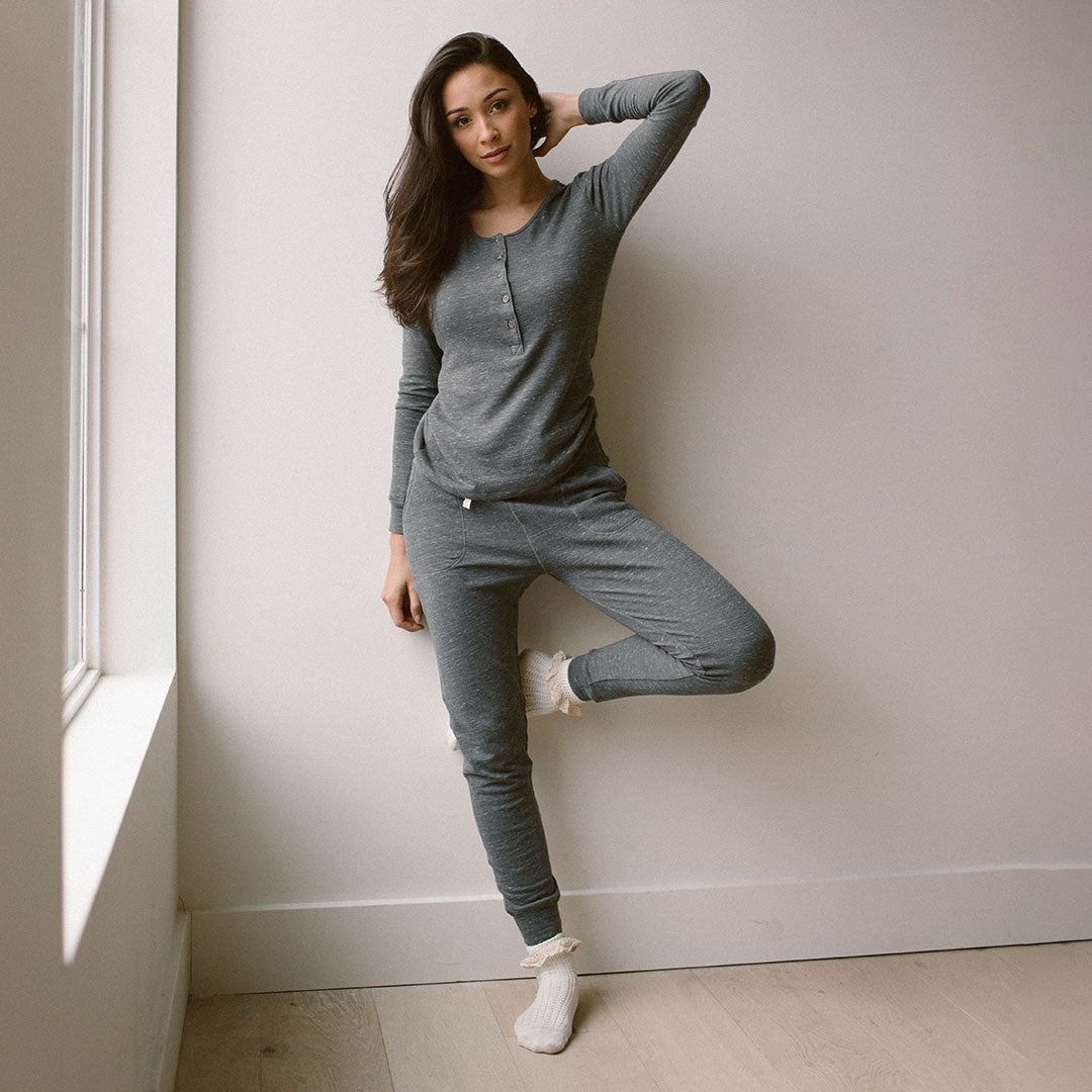 Cozy Cabin Fever Henley Shirt for Men - Soft Heather Grey Cotton Blend - Perfect for Casual Wear & Outdoor Adventures
