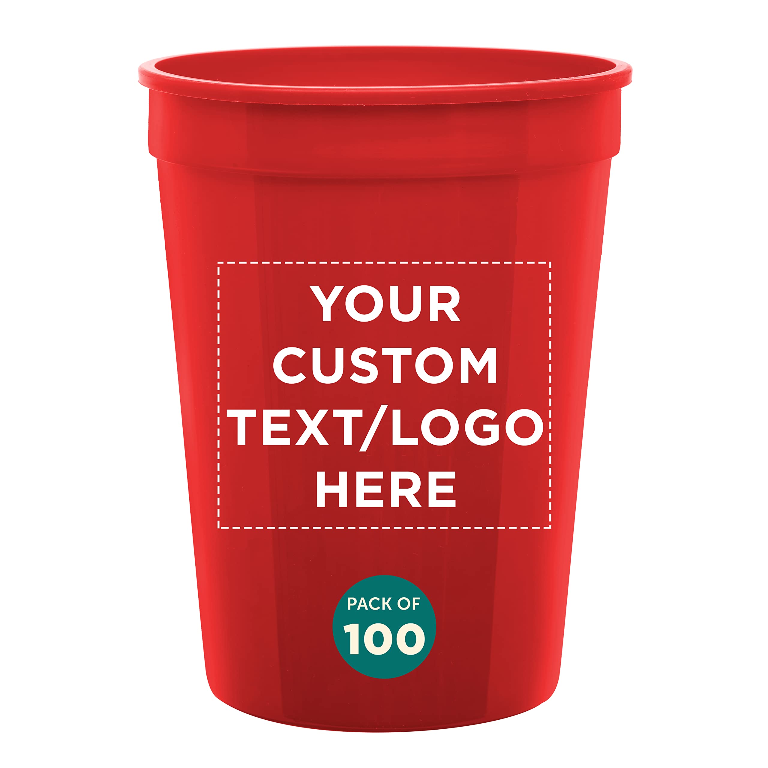 Custom Printed 12 oz Disposable Plastic Cups - Bulk Pack of 100 Personalized Party Cups for Summer, Sports Events, Birthdays, Weddings & Picnics - Durable Red Plastic Drinkware for Beach Parties, BBQs and Outdoor Gatherings