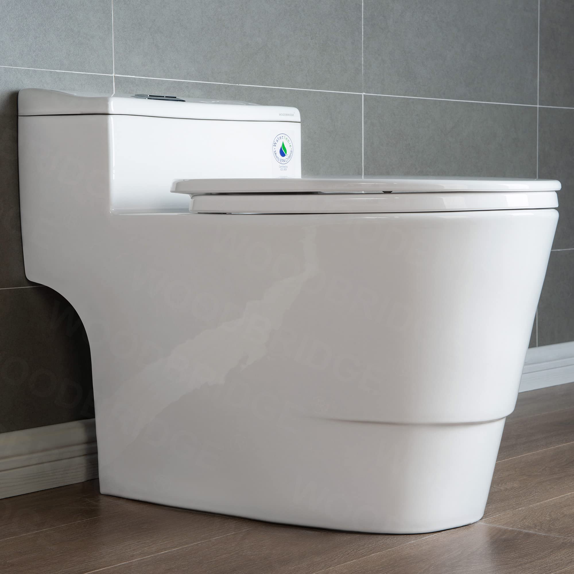 WOODBRIDGE T-0018/B-0735 Dual Flush Elongated One Piece Toilet with Soft Closing Seat, Comfort Height, White - Modern Bathroom Design for Home & Commercial Use