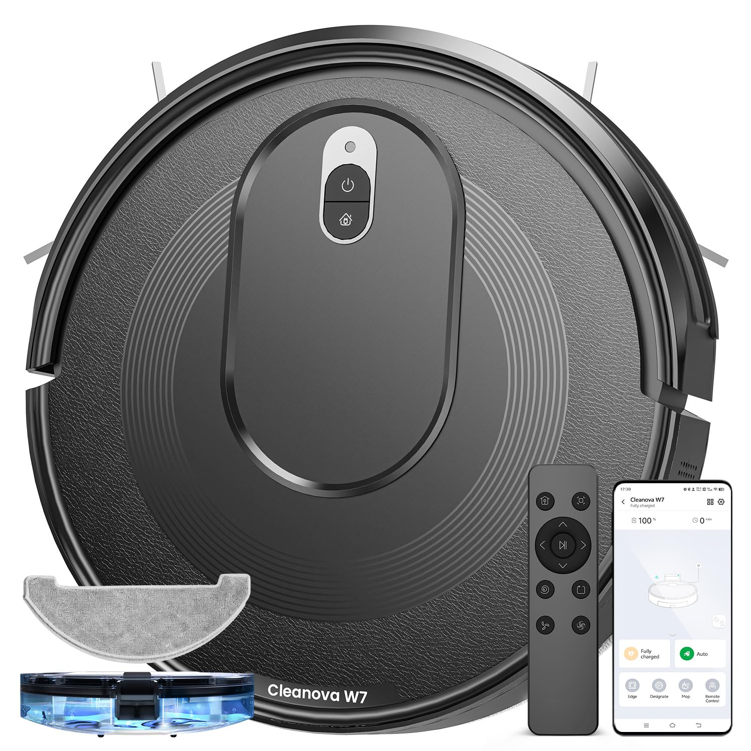 W7 Robot Vacuum and Mop Combo - 2-in-1 Self-Charging Robotic Cleaner with 120min Runtime for Pet Hair, Hard Floors & Carpets | Smart Home Cleaning for Living Room, Bedroom & Office (Black)