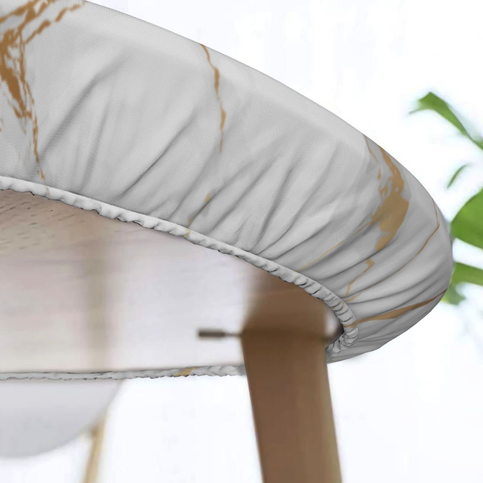 Waterproof Elastic Round Tablecloth - White Marble Print Fitted Table Cover for 40'' to 44'' Tables, Indoor & Outdoor Dining, Party, Wedding, Picnic Use
