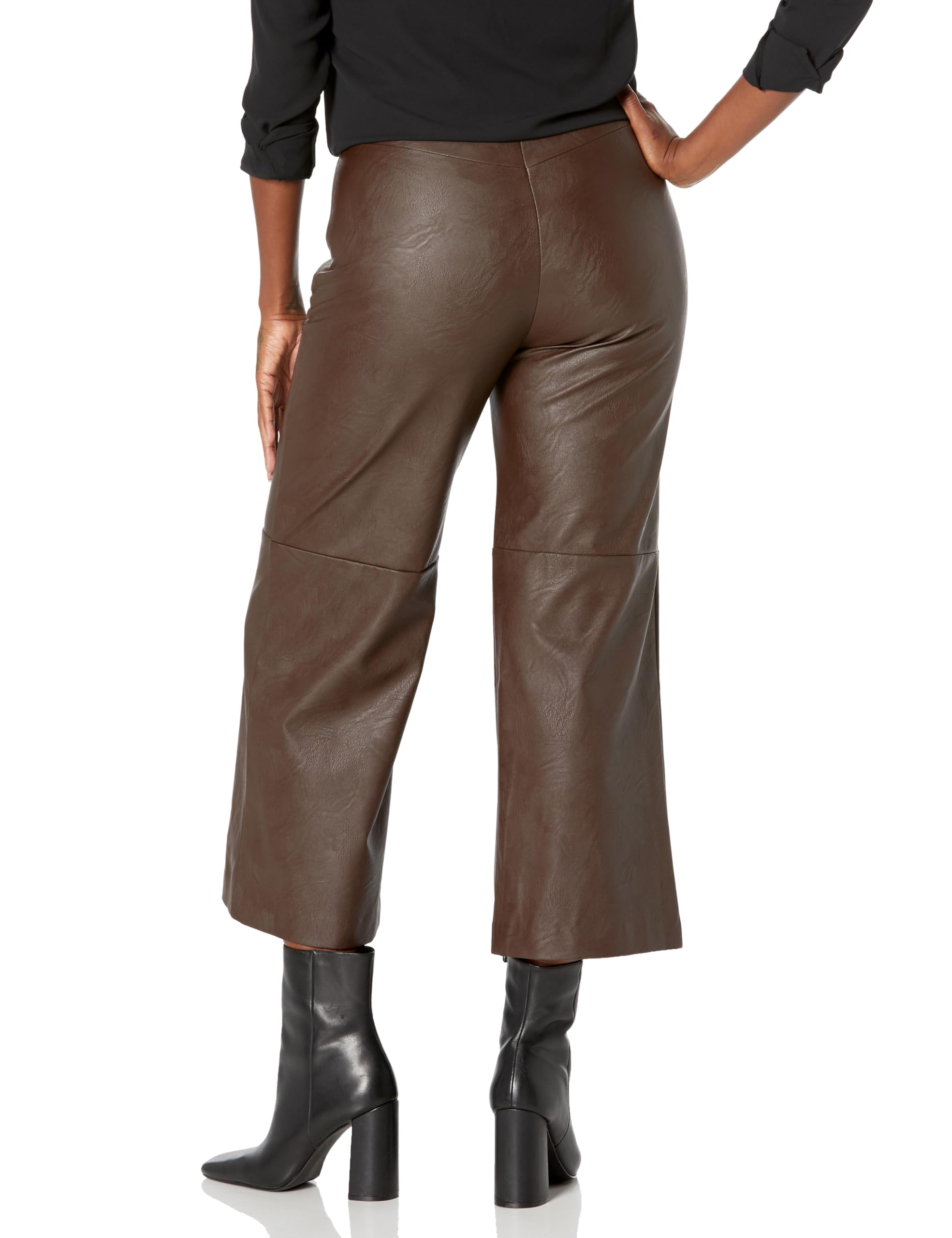 Karen Kane Women's Vegan Leather Cropped Pants - High Waisted Stretch Faux Leather Trousers for Work, Night Out & Casual Wear