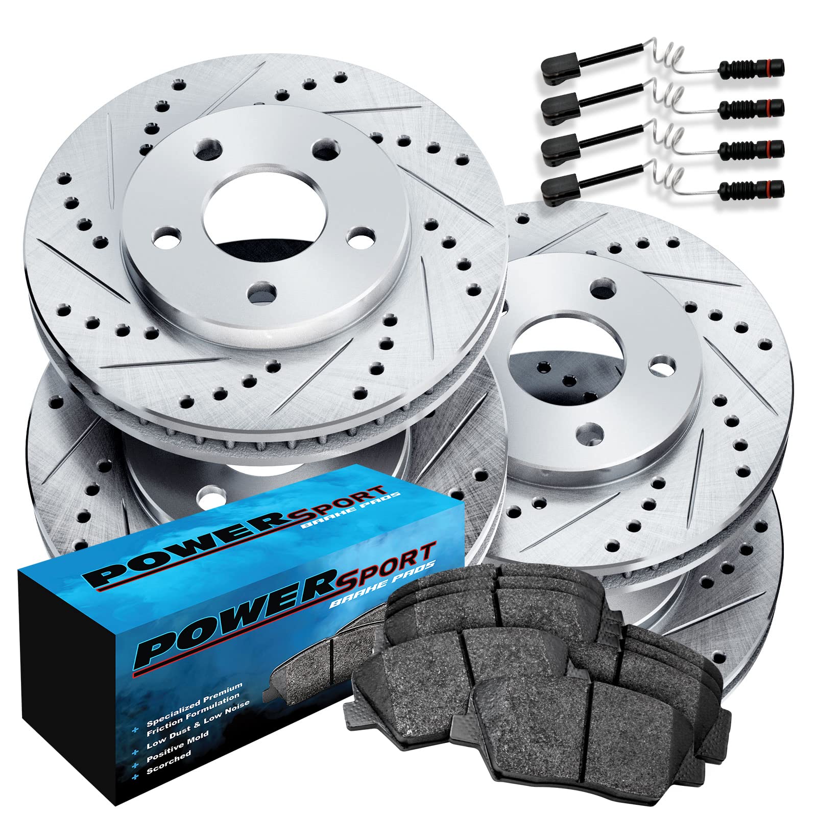 High-Performance PowerSport Front & Rear Brake Kit - Ceramic Brake Pads & Rotors for 2003-2009 Mercedes-Benz E320 | Smooth Stopping Power for City Driving & Highway Safety