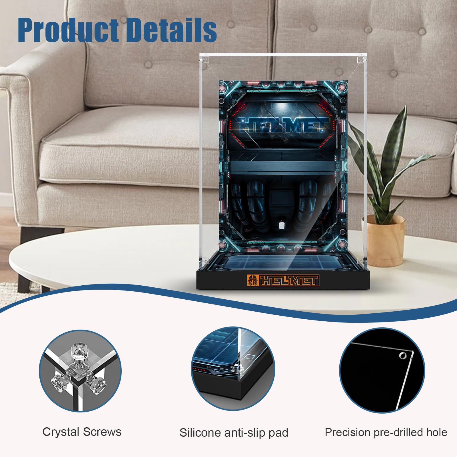 Acrylic Display Case for Lego Star Wars 75349 Captain Rex Helmet & 75350 Clone Commander Cody Helmet - Clear Protective Box with Base & Painted Background - Perfect for Collectors & Home Decor
