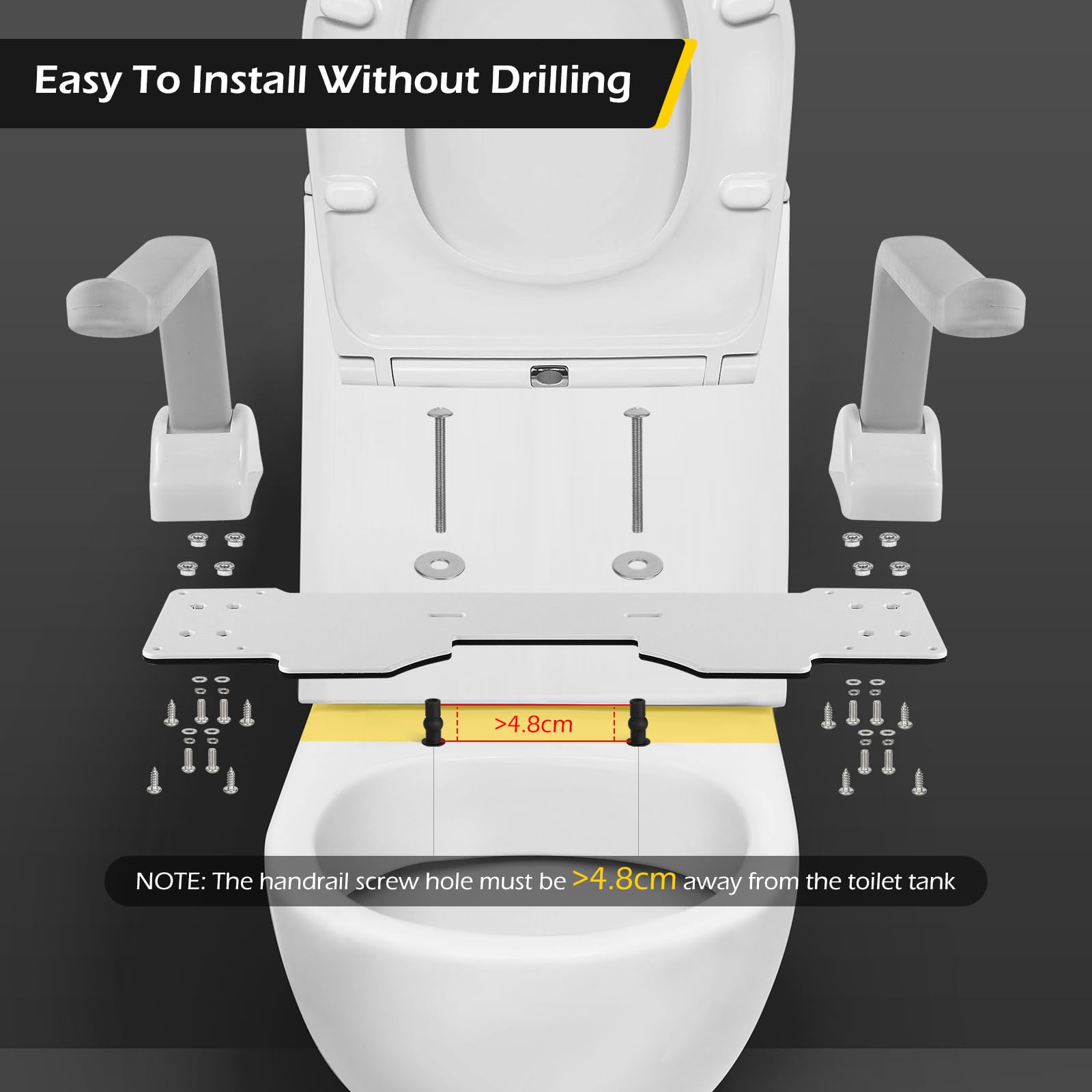 Dyna-Living Heavy-Duty Toilet Safety Rails – 480lbs Weight Capacity, Flip-Up Non-Slip Aluminum Alloy Armrest – Elderly Bathroom Assist Device for Seniors & Disabled – Ideal for Home Care, Post-Surgery Recovery & Mobility Support
