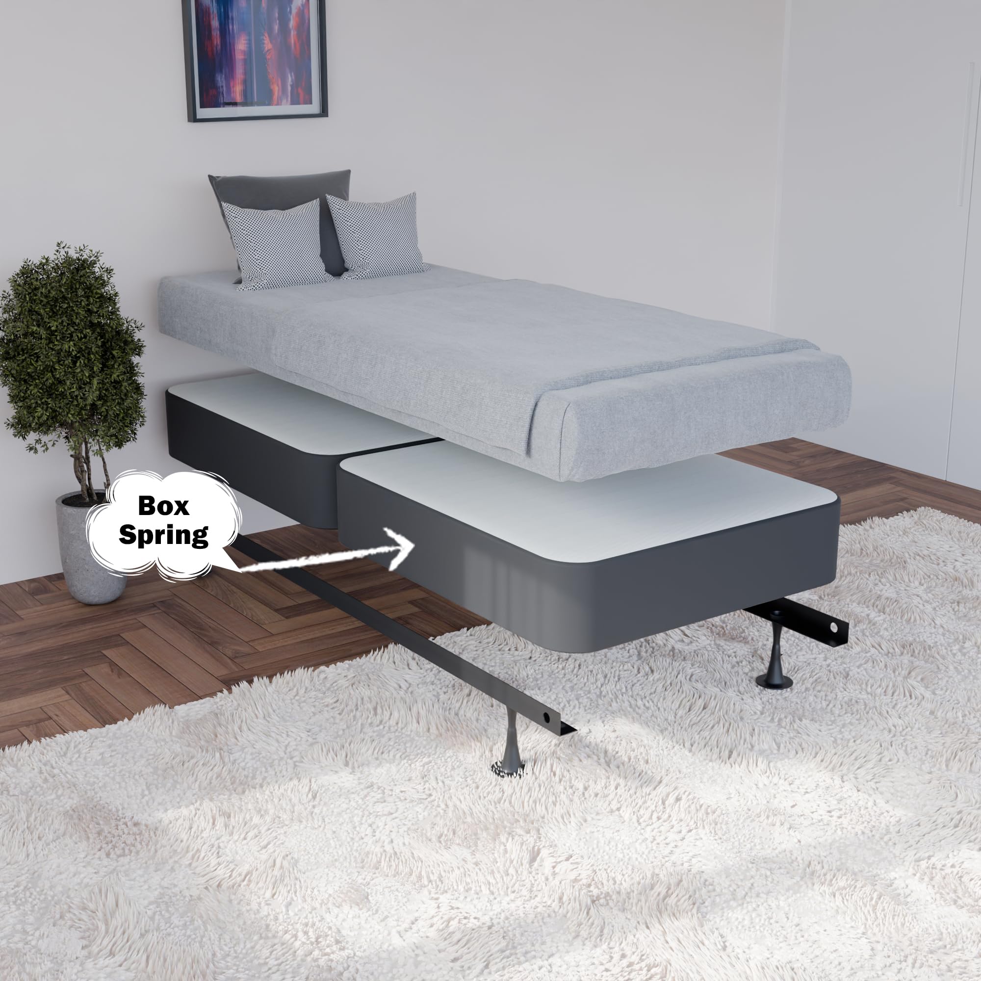Greaton 8-Inch Sturdy Wood Box Spring for Mattress Support - Durable Fully Assembled Natural Wood Foundation for Twin XL, Black - Perfect for Bedroom, Guest Room, Dorm & RV Use